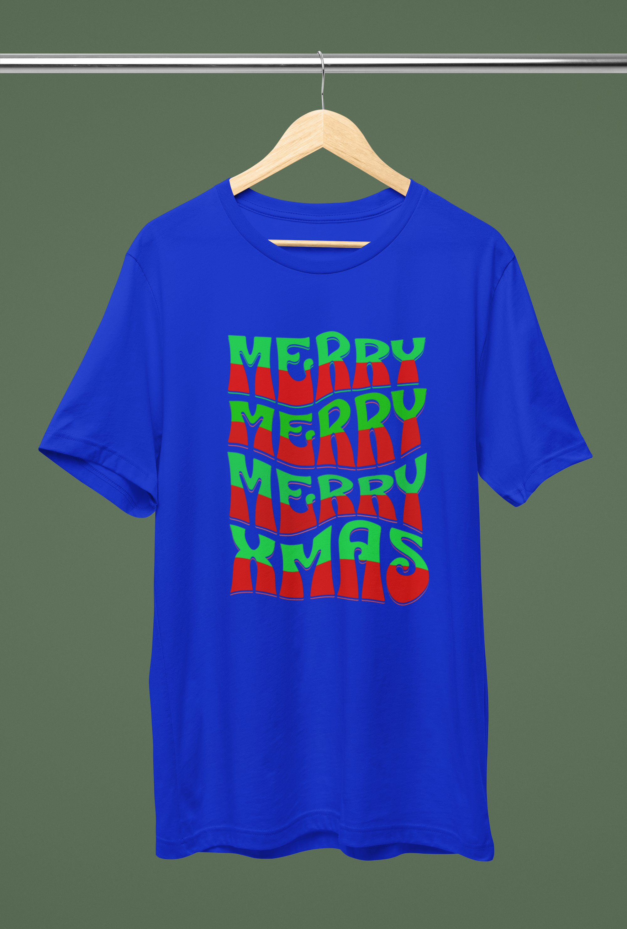 Merry Merry Merry Xmas T-Shirt — Retro Wavy Christmas Tee