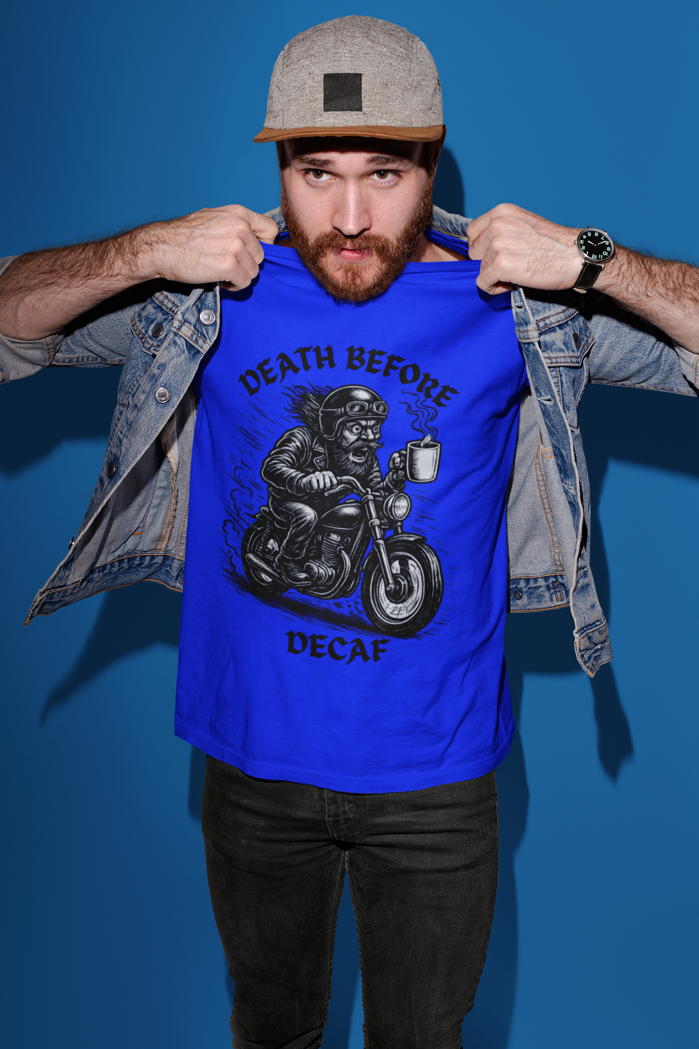 Unisex Heavy Cotton Tee - Death Before Decaf, Coffee Lover Shirt, Biker Tee, Unique Gift, Motorcycle Enthusiast Apparel
