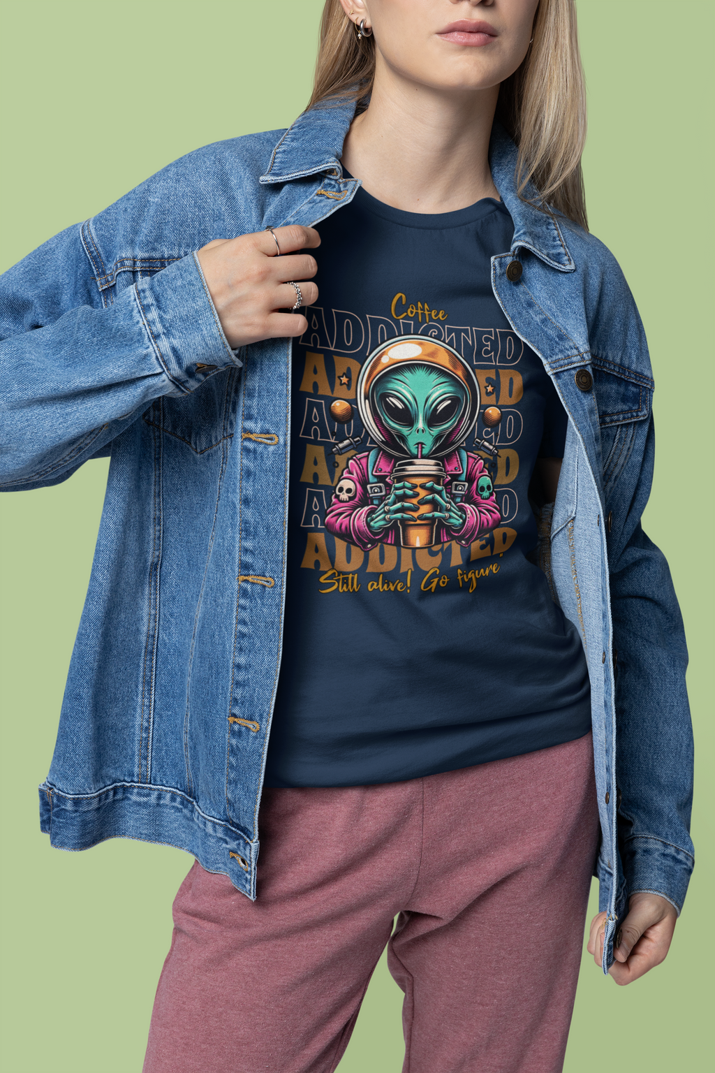 Alien Coffee Addicted T-Shirt — Funny Space Alien Coffee Tee
