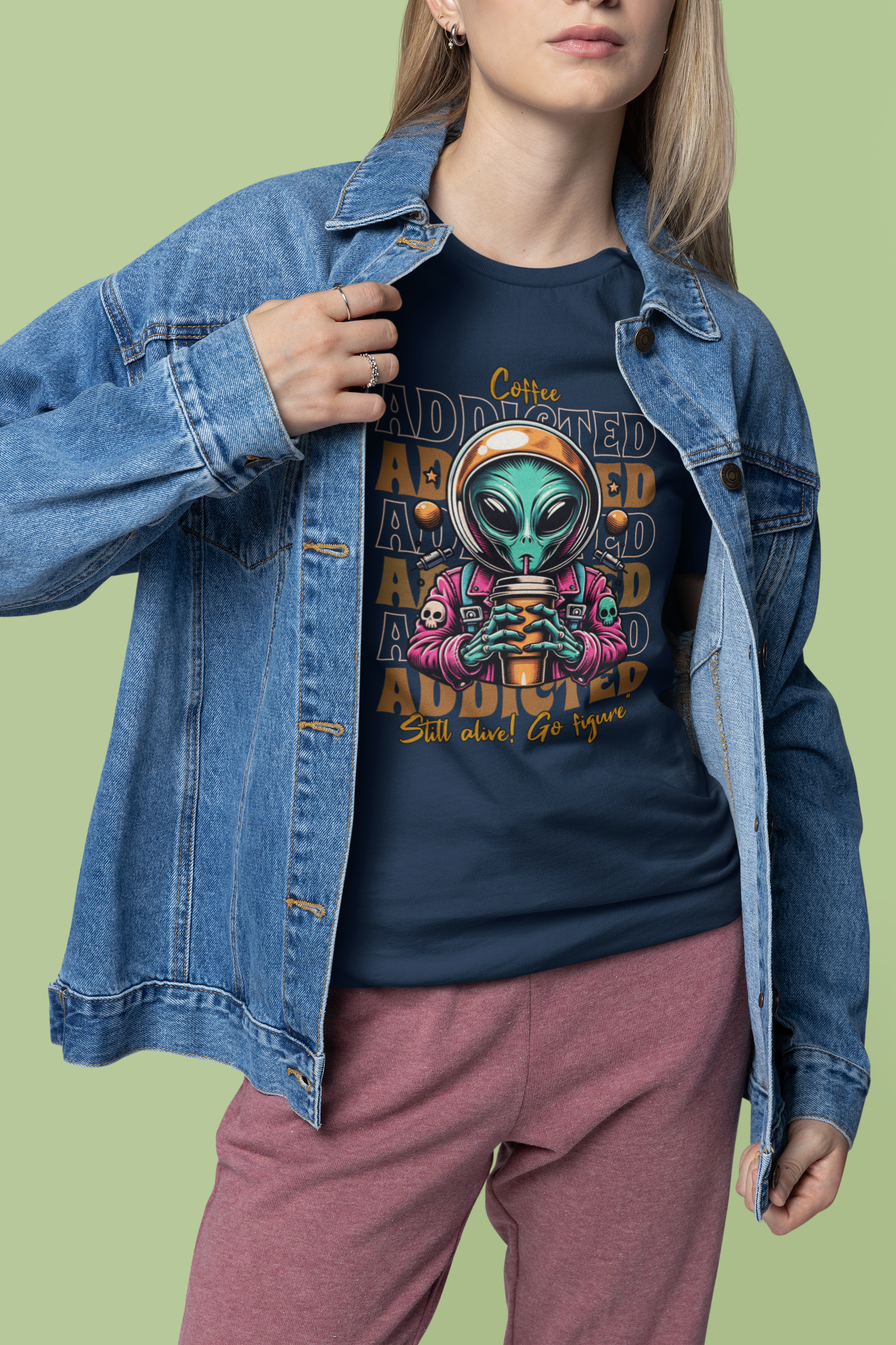Alien Coffee Addicted T-Shirt — Funny Space Alien Coffee Tee