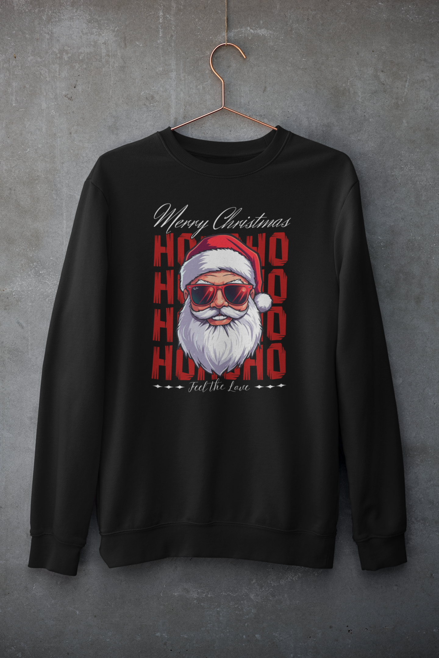 Christmas Santa Crewneck Sweatshirt — "Ho Ho Ho" Sunglasses Santa Holiday Jumper