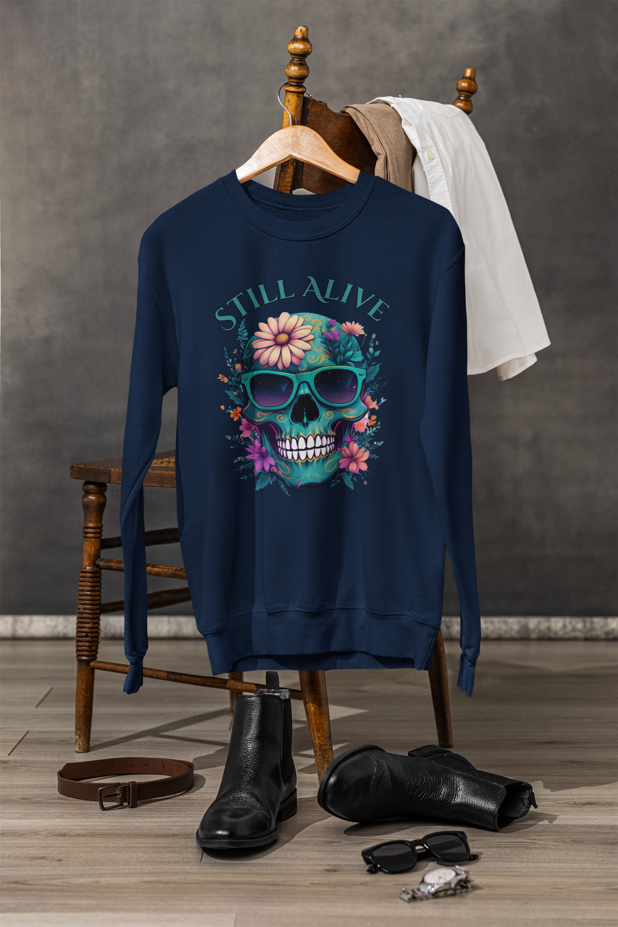 Still Alive Skull Floral Crewneck Sweatshirt