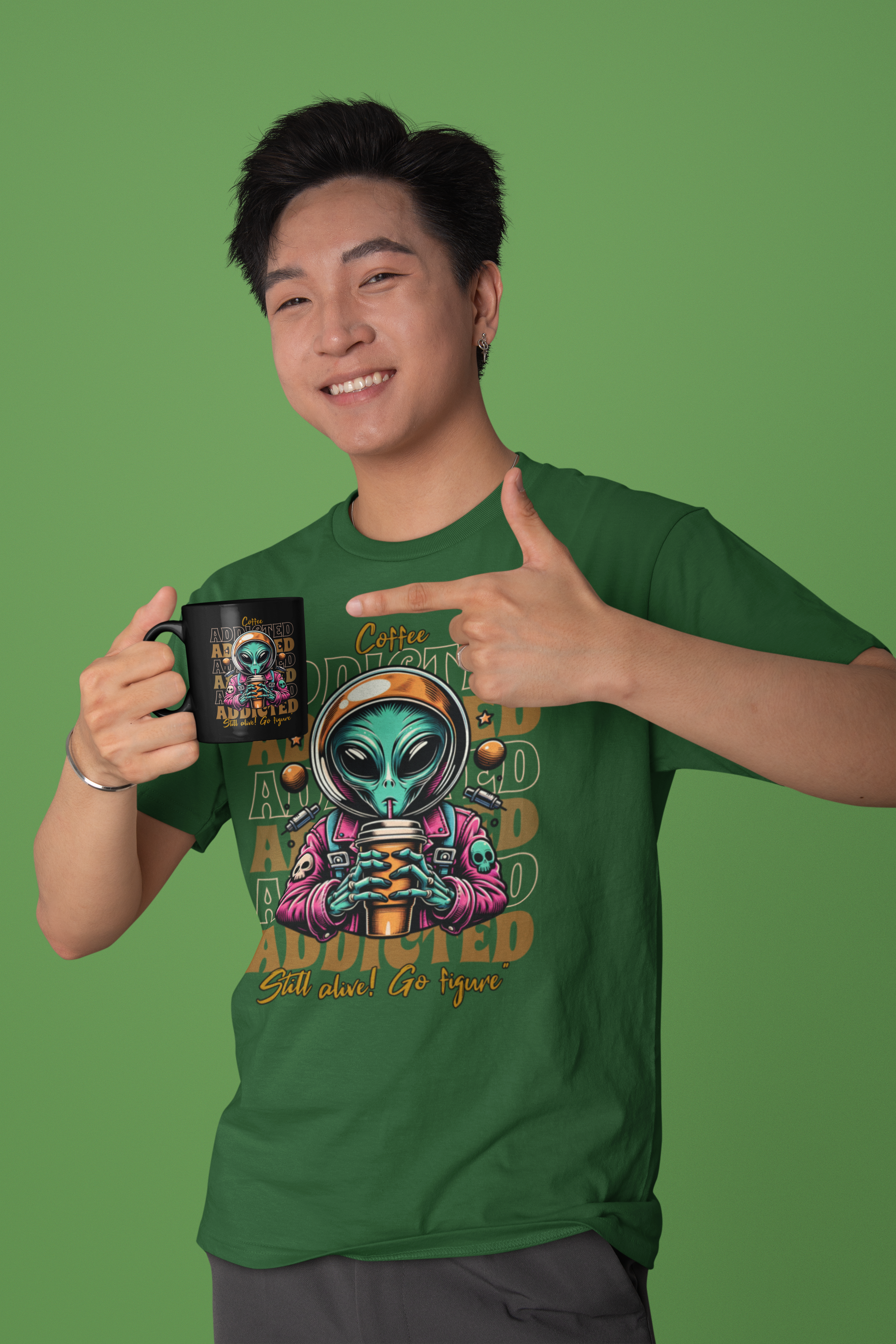 Alien Coffee Addicted T-Shirt — Funny Space Alien Coffee Tee