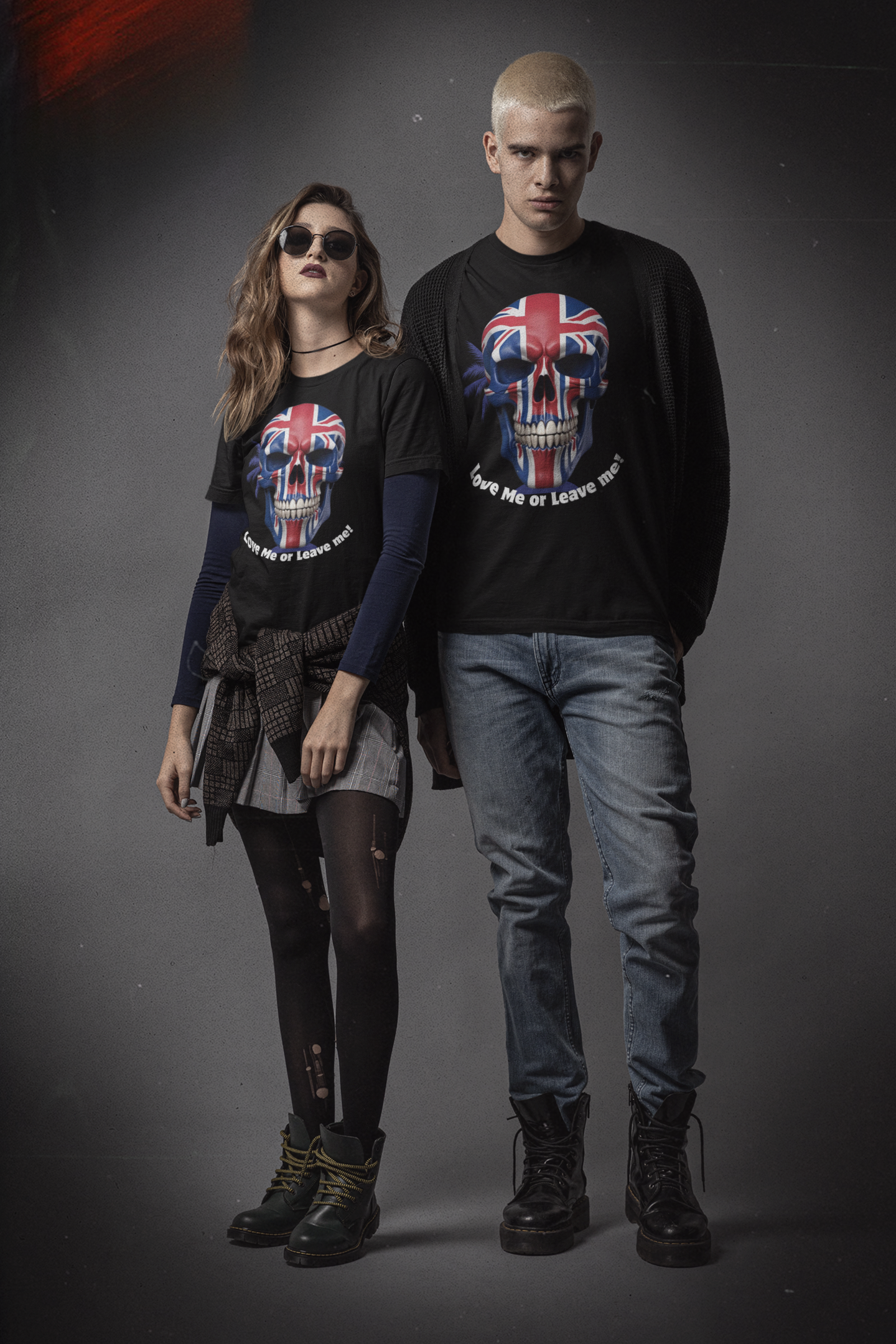 Patriotic British Skull Graphic Tee - Love Me or Leave Me, Casual Wear, Gift for Him/Her, Rock Style, Band Merchandise Round neck