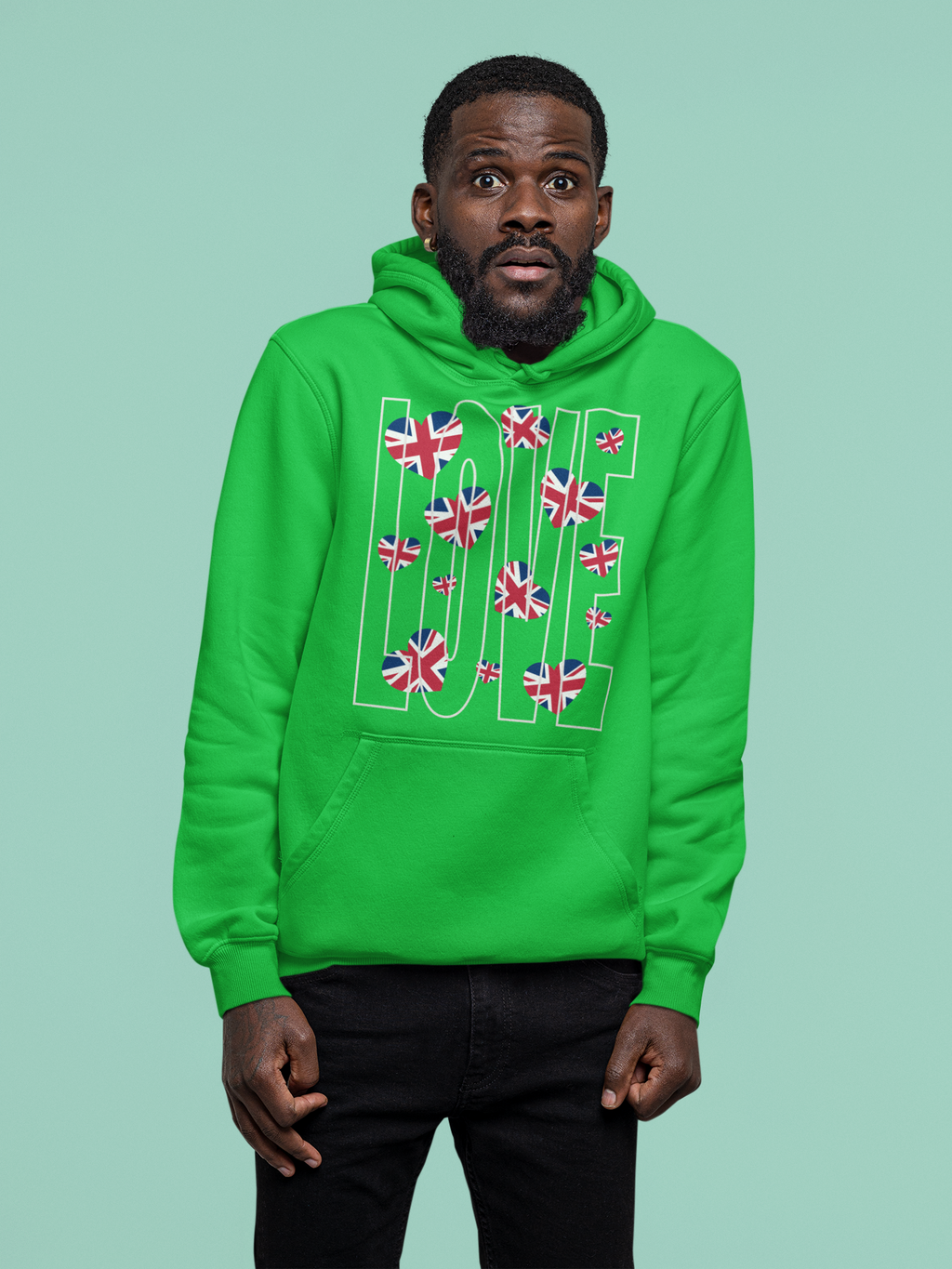 British Hearts Unisex College Hoodie, Cozy Fashion Pullover, UK Pride Apparel, Perfect Gift for Students, Casual Wear