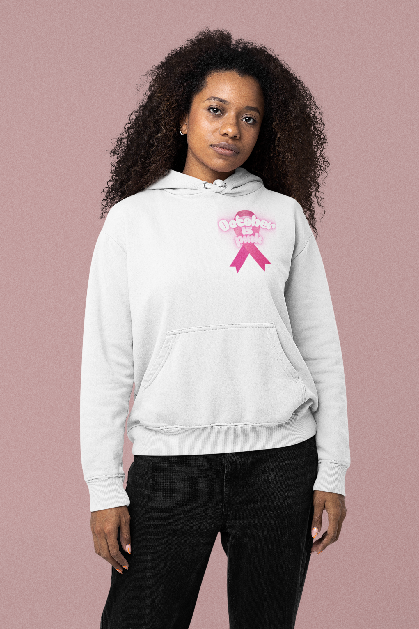 Girlie College Hoodie - October is Breast Cancer Awareness Month, Casual Sweatshirt, Fall Fashion, Comfort Wear, Gift for Her, [...]
