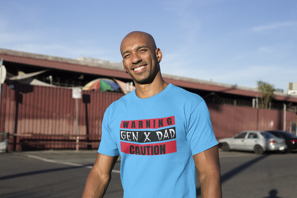 Caution Gen X Dad Tee - Funny Unisex Jersey Short Sleeve Shirt, Gift for Father's Day, Birthday, Dad Humor, Casual Wear, Parenting