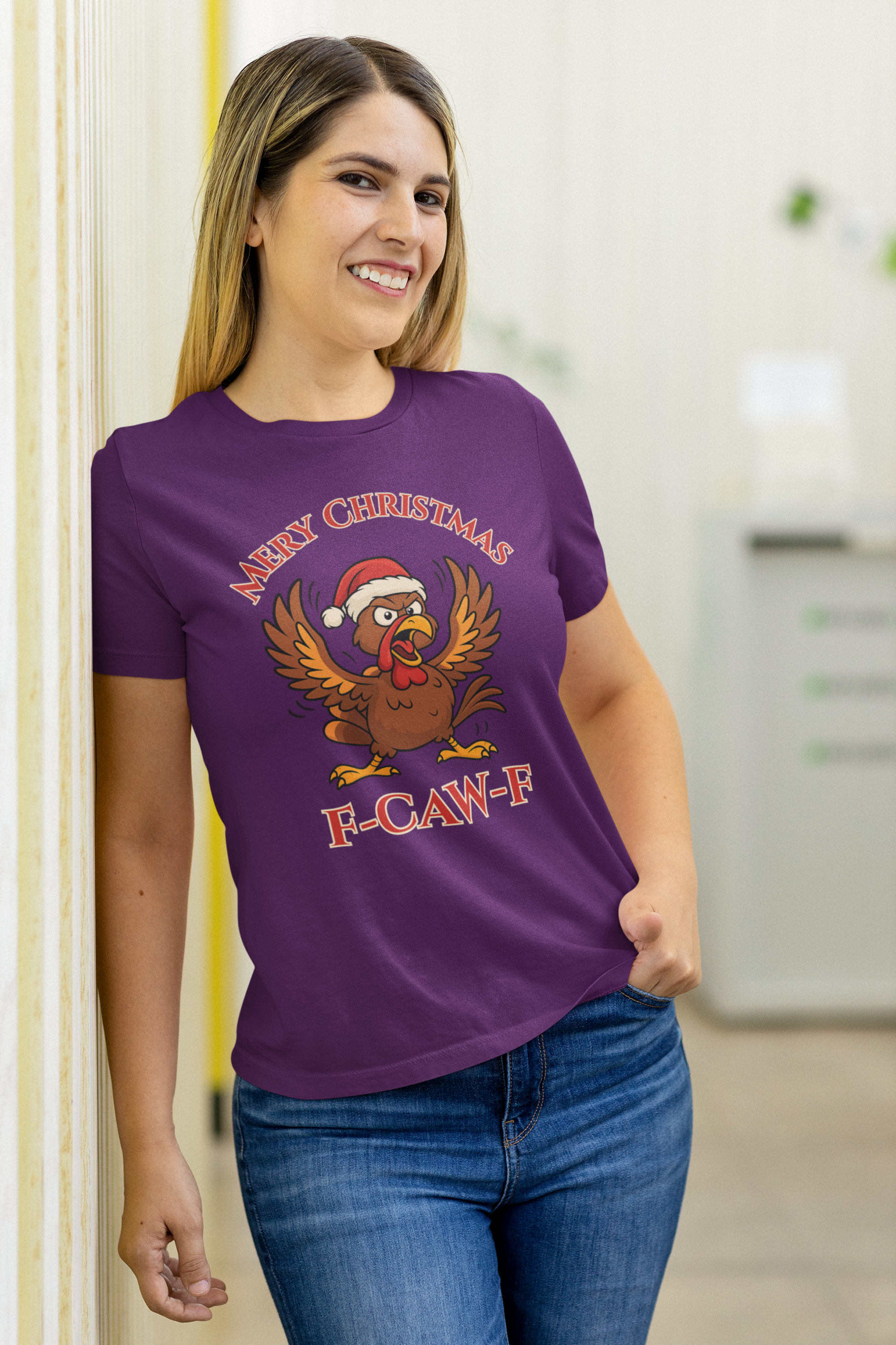 Funny Christmas Turkey Tee - "F-CAW-F" Unisex Short Sleeve T-Shirt
