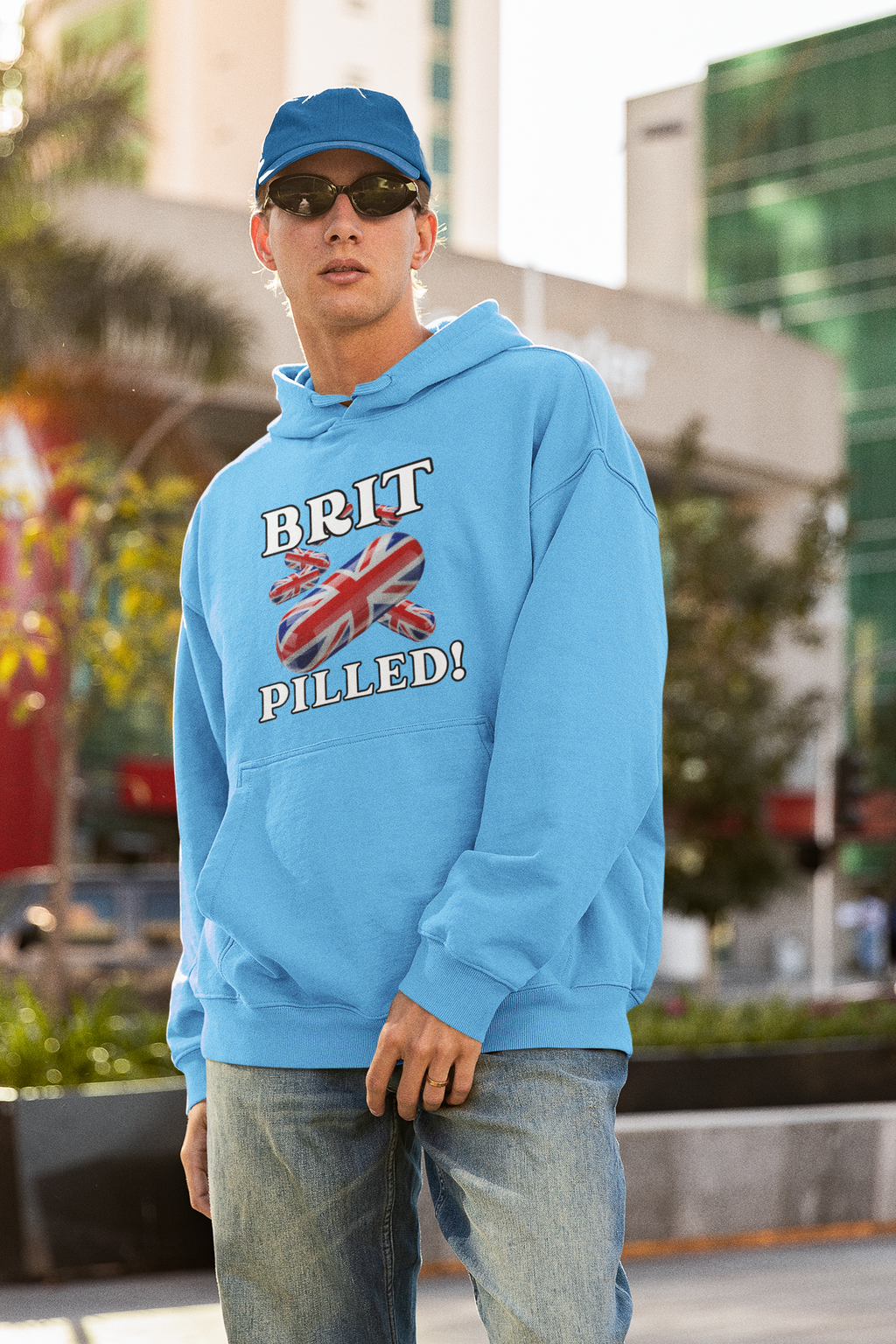 Unisex Hoodie with 'BRIT PILLED!' Design, College Spirit Wear, British Pride Clothing, Comfy Casual Sweatshirt, Gift for Students & Alumni