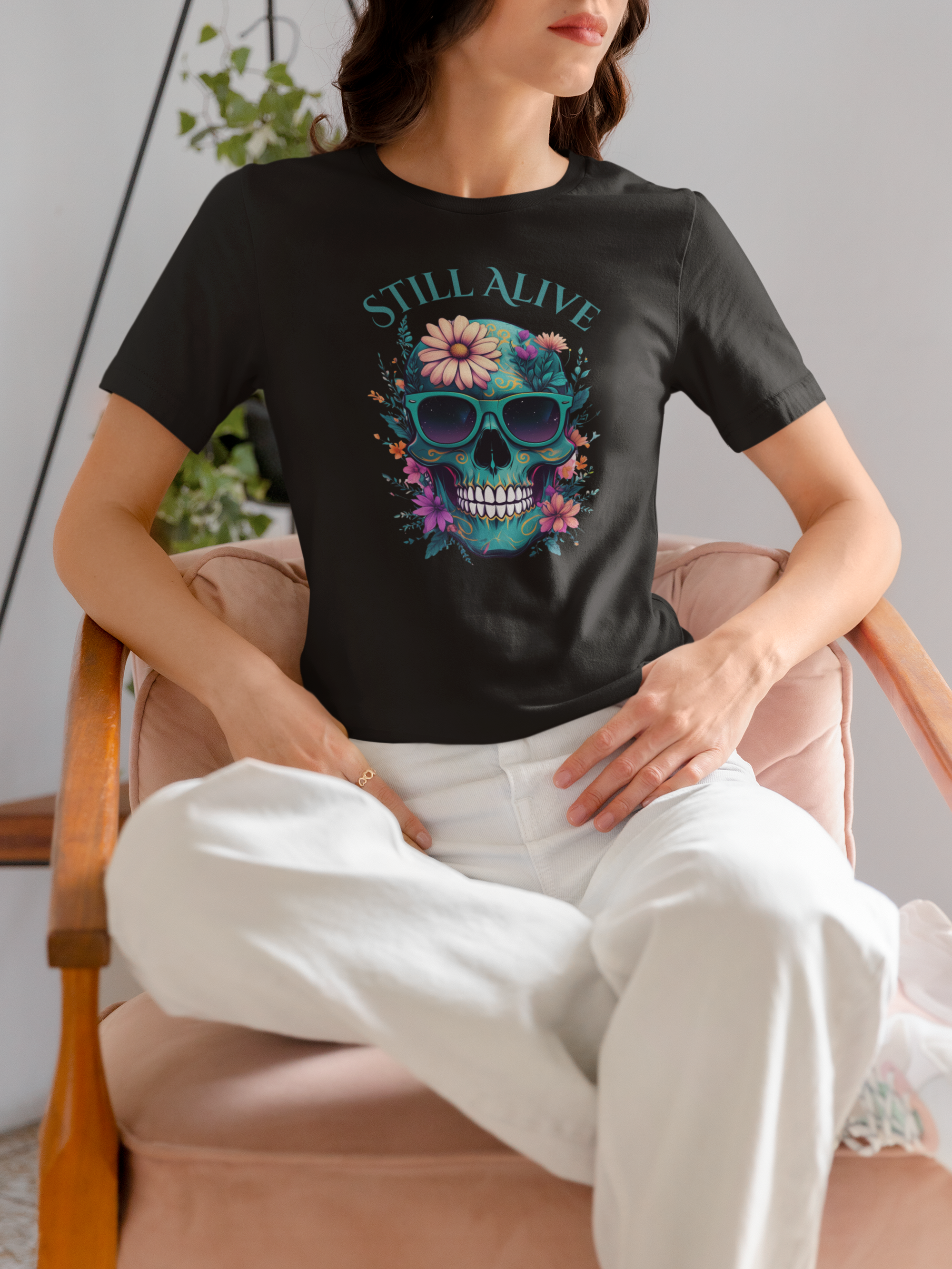 Skull Floral Graphic Tee - 'Still Alive' Unisex Jersey Shirt