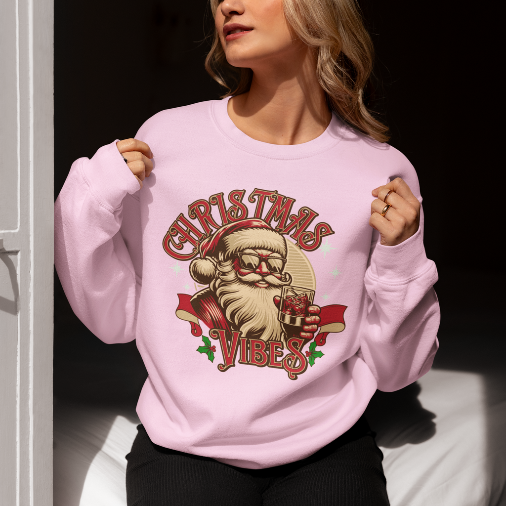 Sweatshirt — Retro Santa "Christmas Vibes" Holiday Crewneck