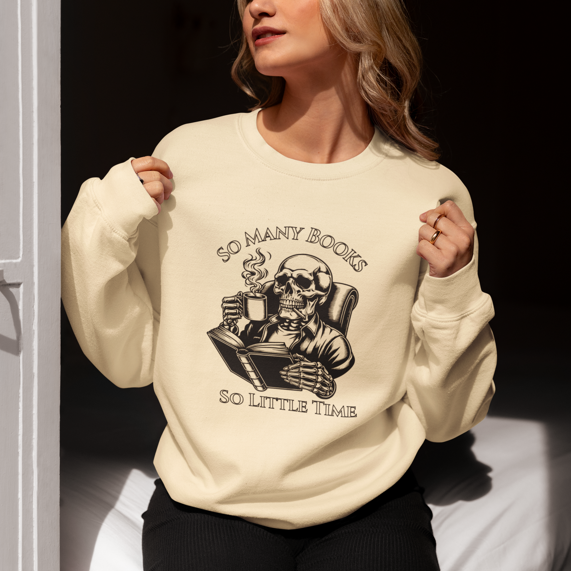 Reading Skull Crewneck Sweatshirt — "So Many Books, So Little Time"