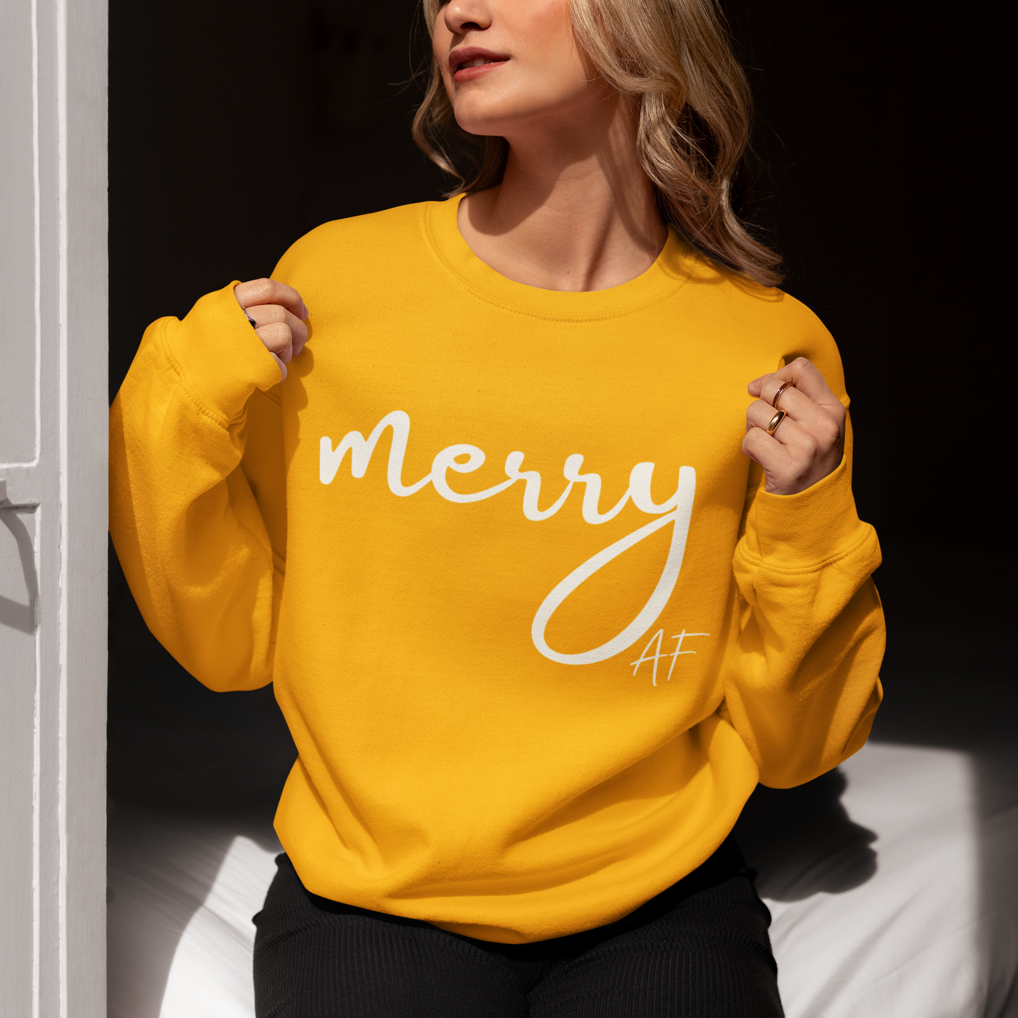 Merry AF Crewneck Sweatshirt – Funny Christmas Holiday Sweater