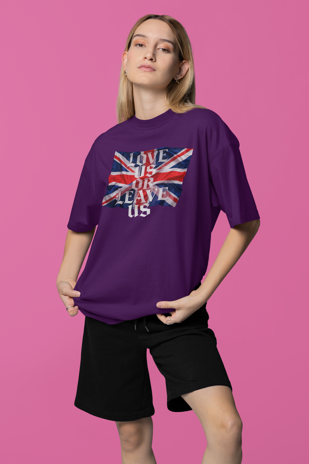 Union Flag Statement Tee, Love Us or Leave Us T-Shirt, British Pride Apparel, Unisex Cotton Shirt, Ideal for Festivals, Casual Wear