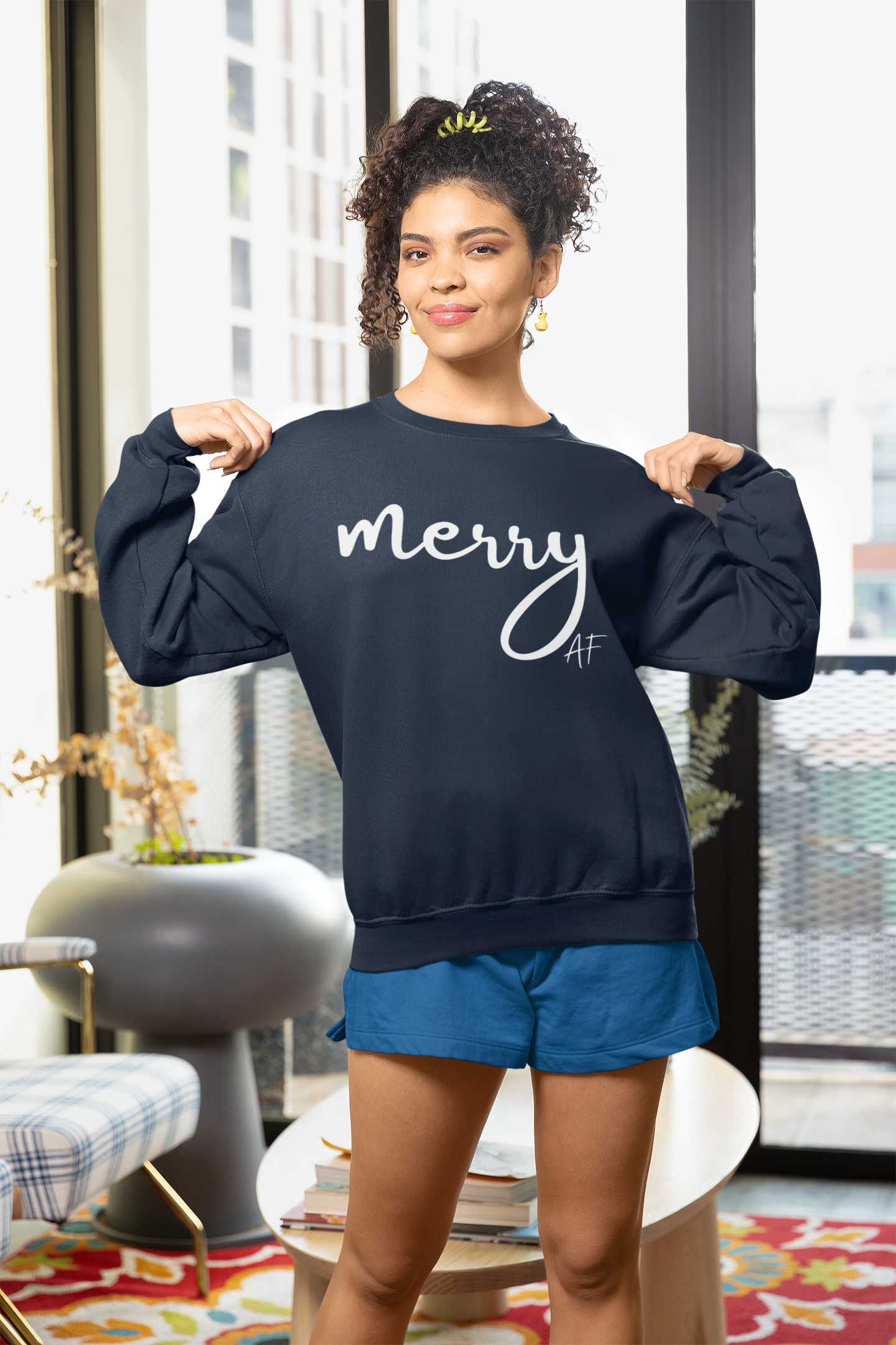 Merry AF Crewneck Sweatshirt – Funny Christmas Holiday Sweater