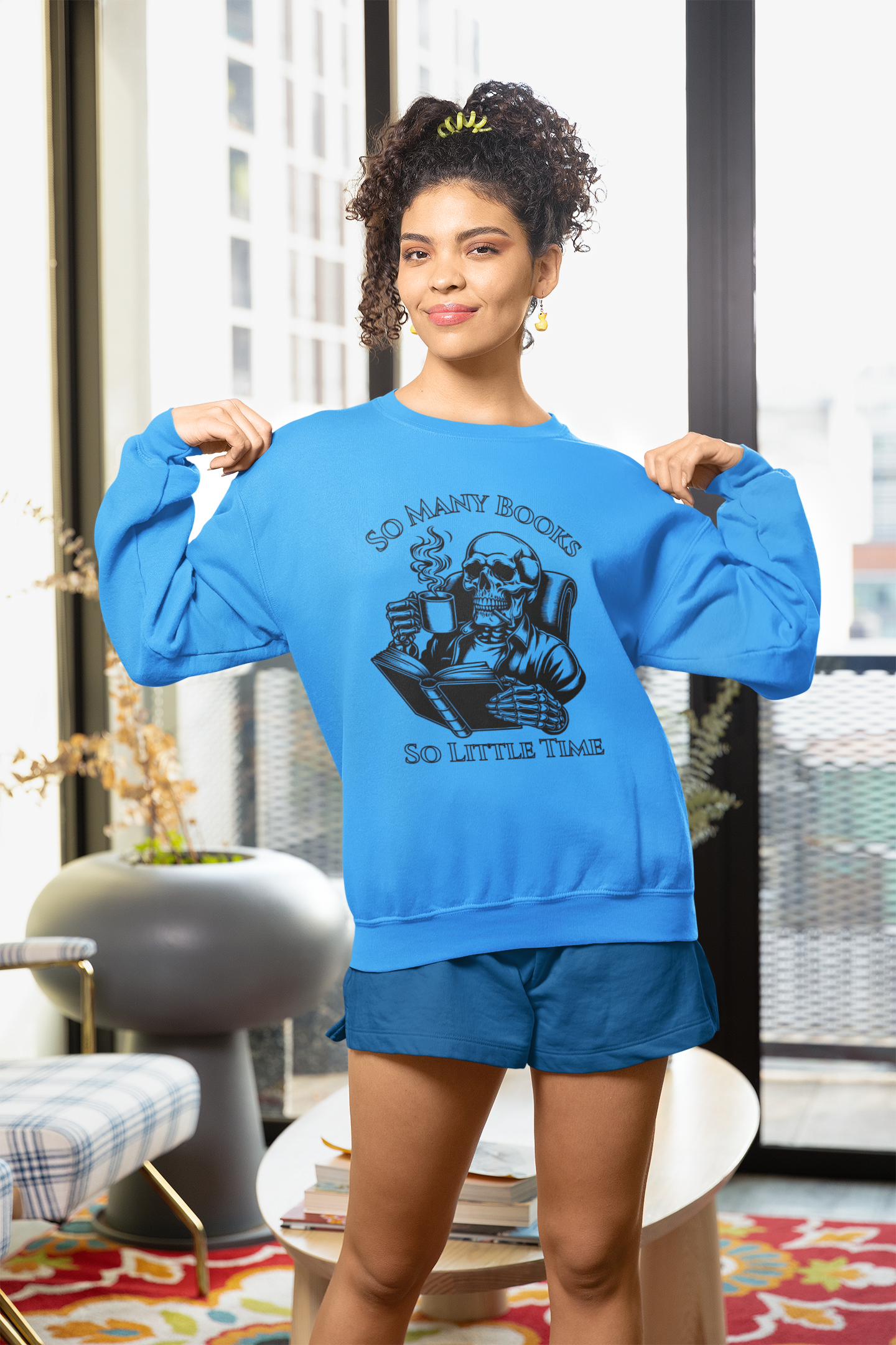 Reading Skull Crewneck Sweatshirt — "So Many Books, So Little Time"