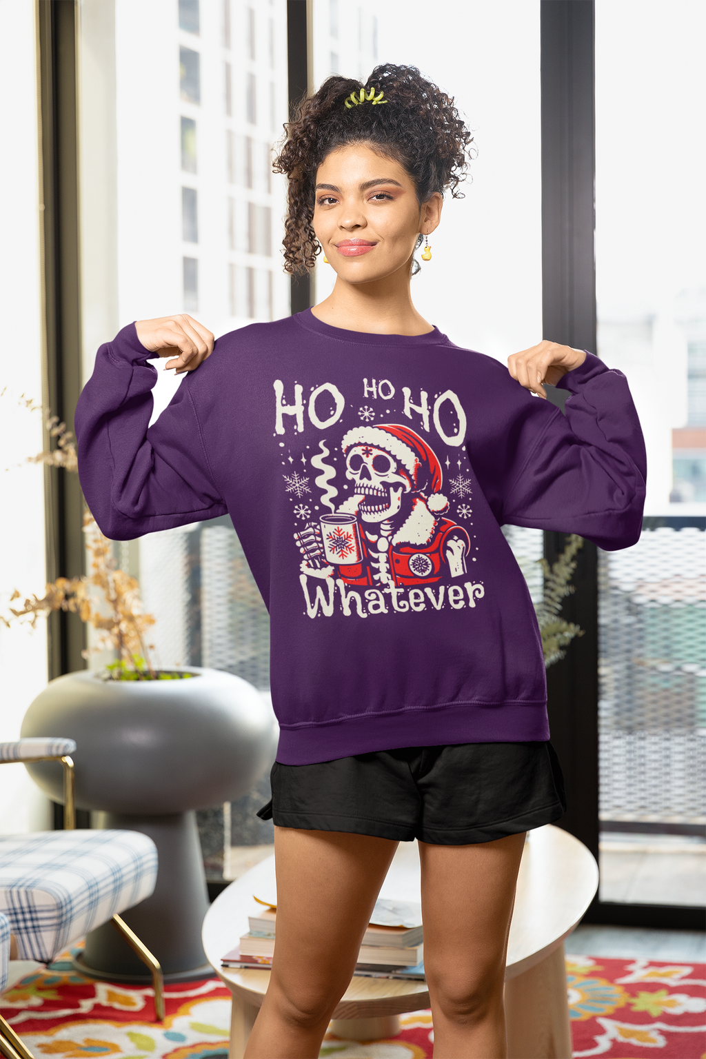 Christmas Skeleton 'Ho Ho Ho Whatever' Crewneck Sweatshirt
