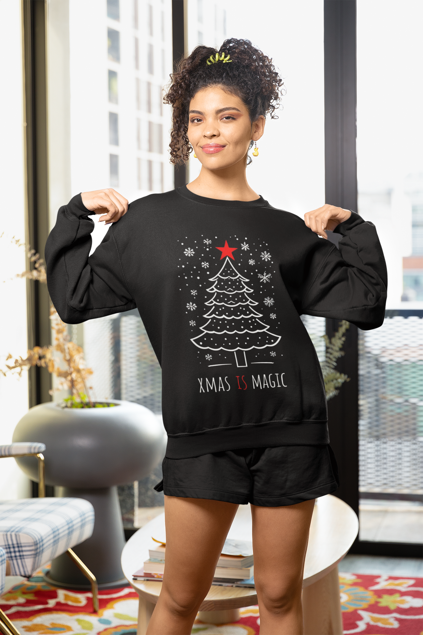 Christmas Tree Crewneck Sweatshirt — "Xmas Is Magic" Holiday Pullover