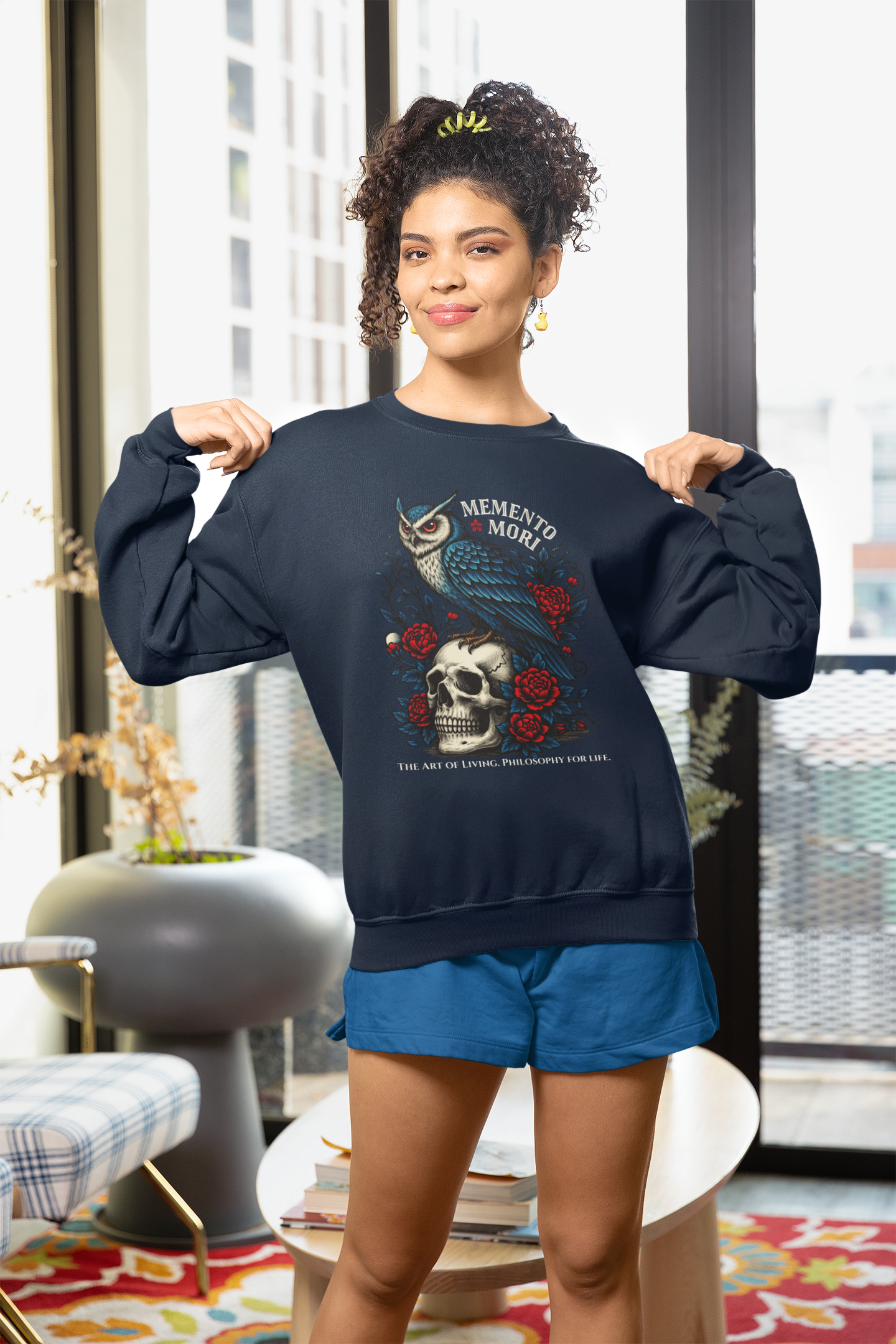Memento Mori Sweatshirt – Gothic Owl and Skull Sweater, Dark Academia Aesthetic, Philosophy Clothing, Vintage Tattoo Art Pullover, Gothic Gift
