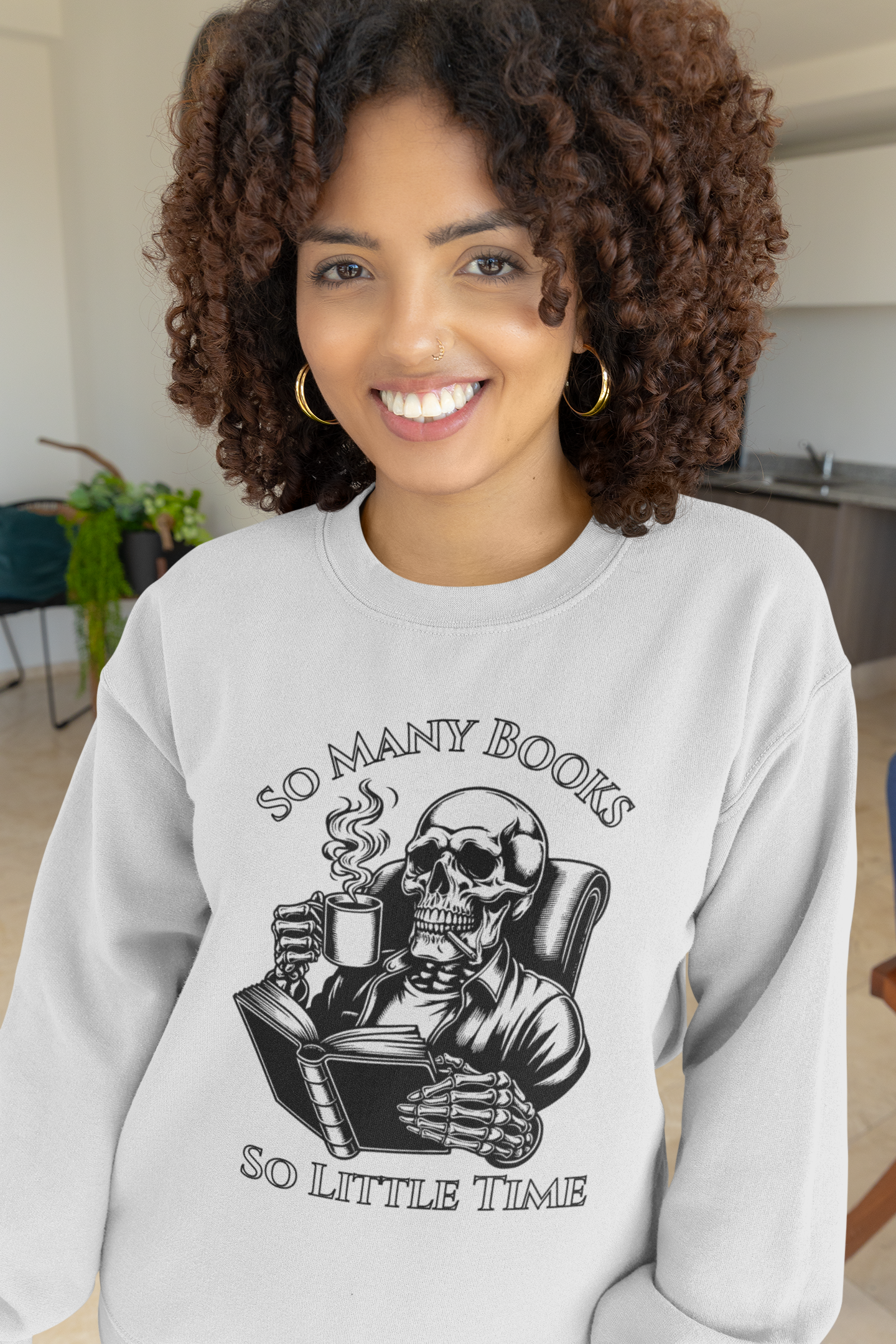 Reading Skull Crewneck Sweatshirt — "So Many Books, So Little Time"