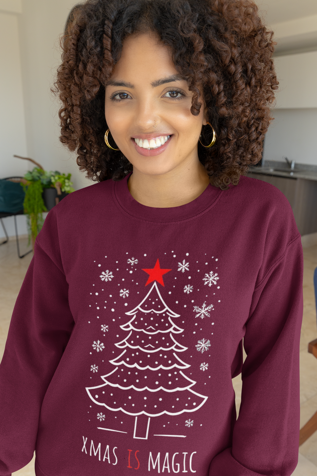 Christmas Tree Crewneck Sweatshirt — "Xmas Is Magic" Holiday Pullover