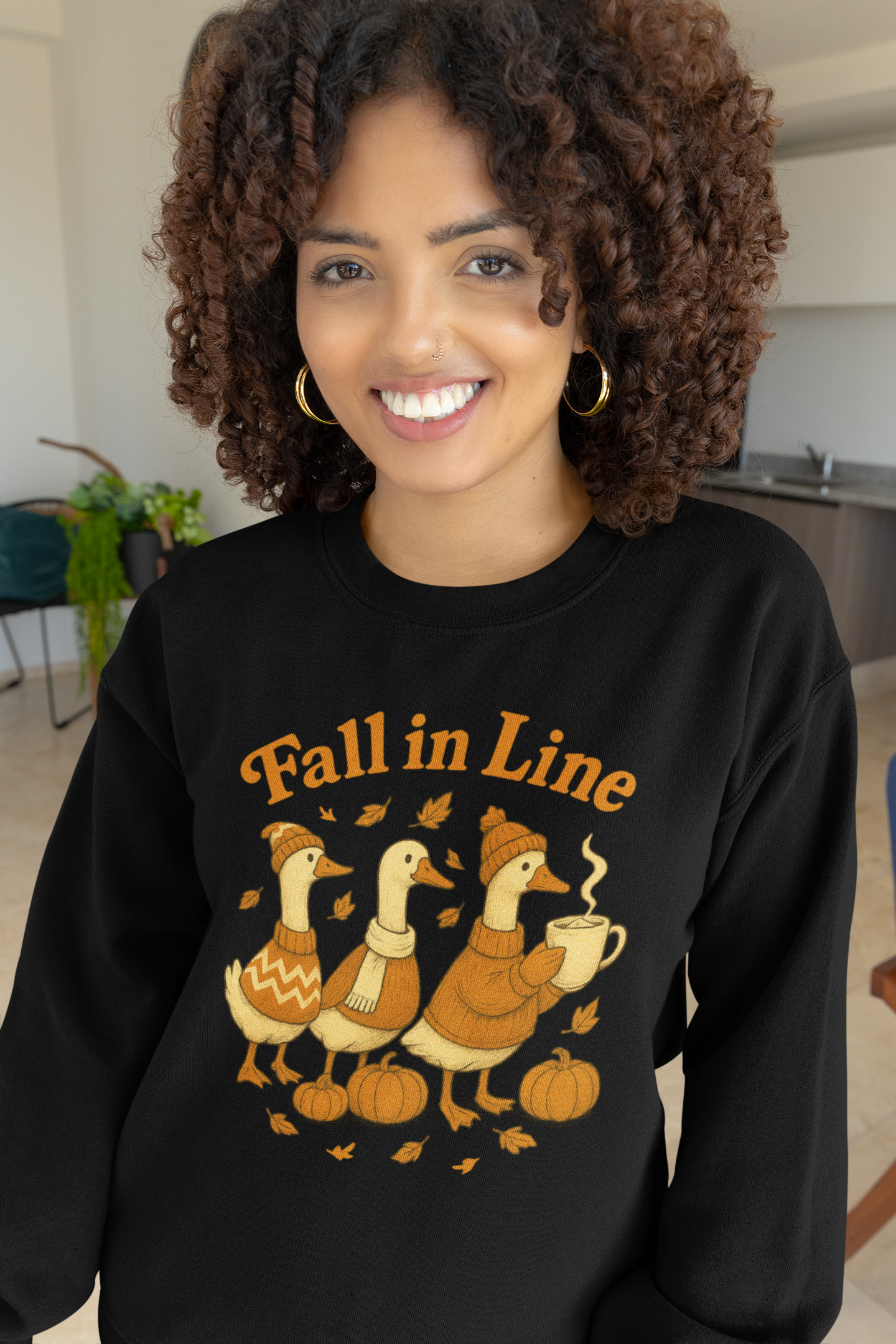 Autumn Vibes Crewneck Sweatshirt - 'Fall in Line' Goose Design