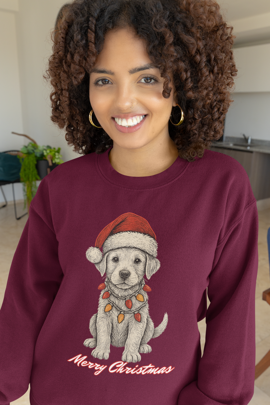 Christmas Puppy Sweatshirt – 'Merry Christmas' Labrador in Santa Hat Crewneck