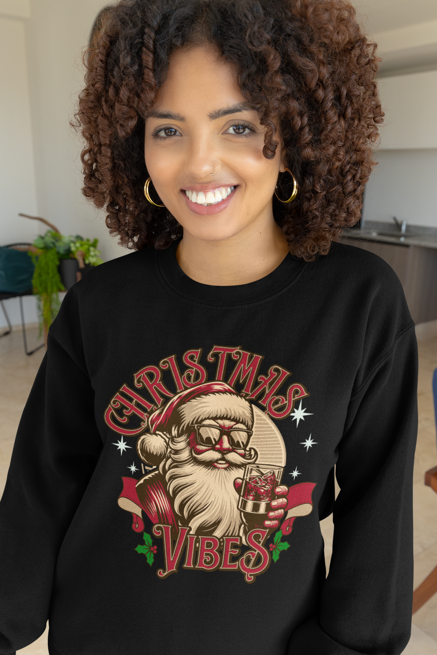 Sweatshirt — Retro Santa "Christmas Vibes" Holiday Crewneck