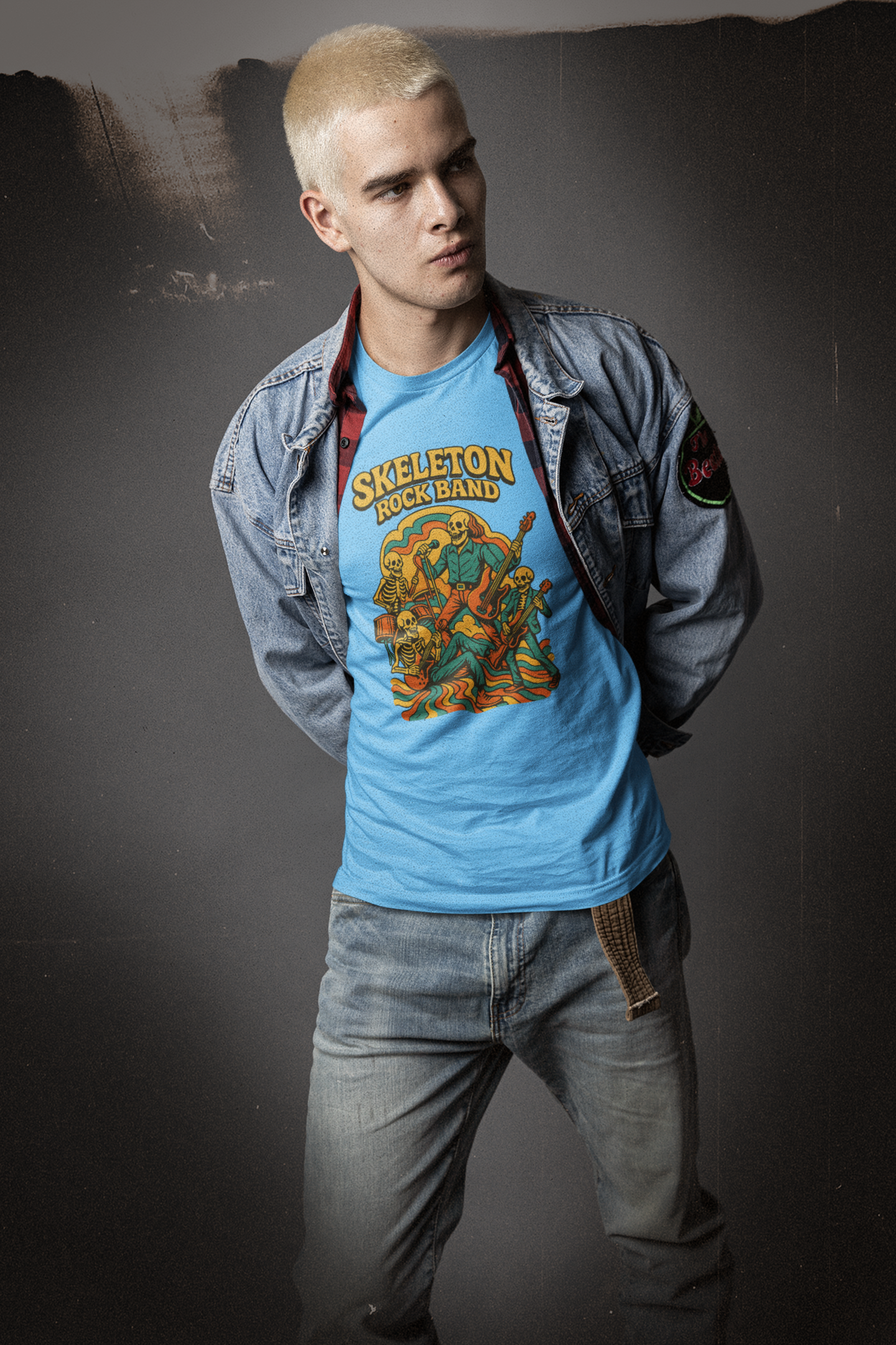 Retro Skeleton Rock Band Tee, Unisex Heavy Cotton Shirt, Halloween Costume, Music Lover Gift, Fun Graphic T-Shirt, Vintage Style Tee