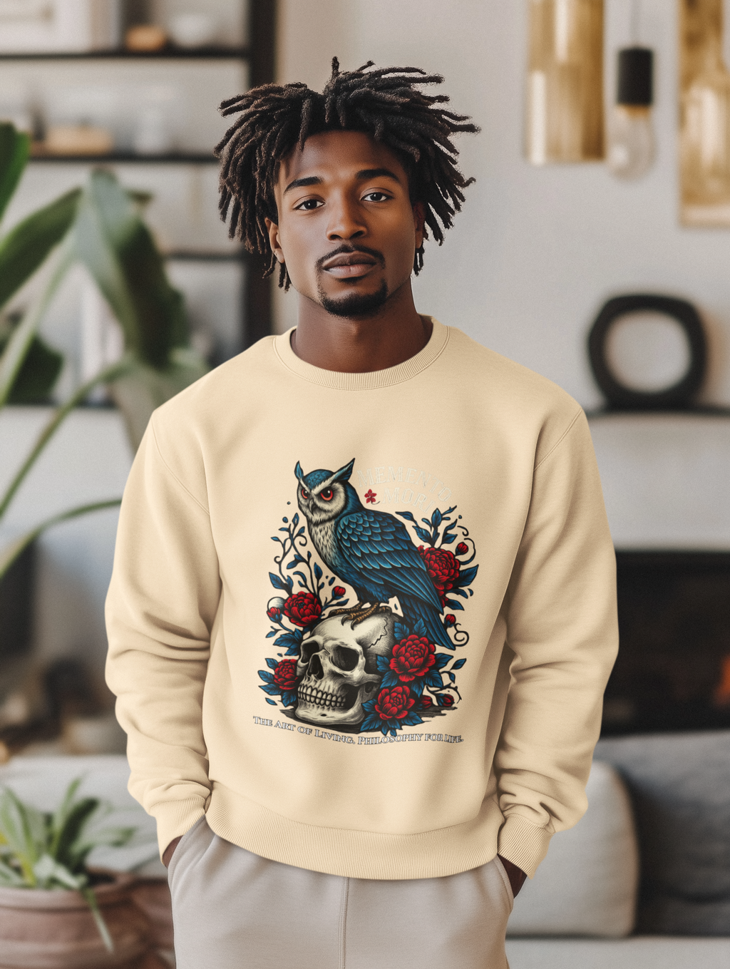 Memento Mori Sweatshirt – Gothic Owl and Skull Sweater, Dark Academia Aesthetic, Philosophy Clothing, Vintage Tattoo Art Pullover, Gothic Gift