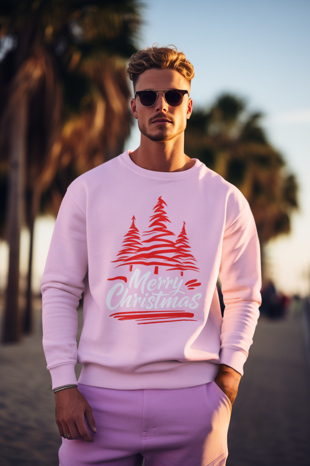 Merry Christmas Crewneck Sweatshirt — Red Tree Holiday Sweatshirt