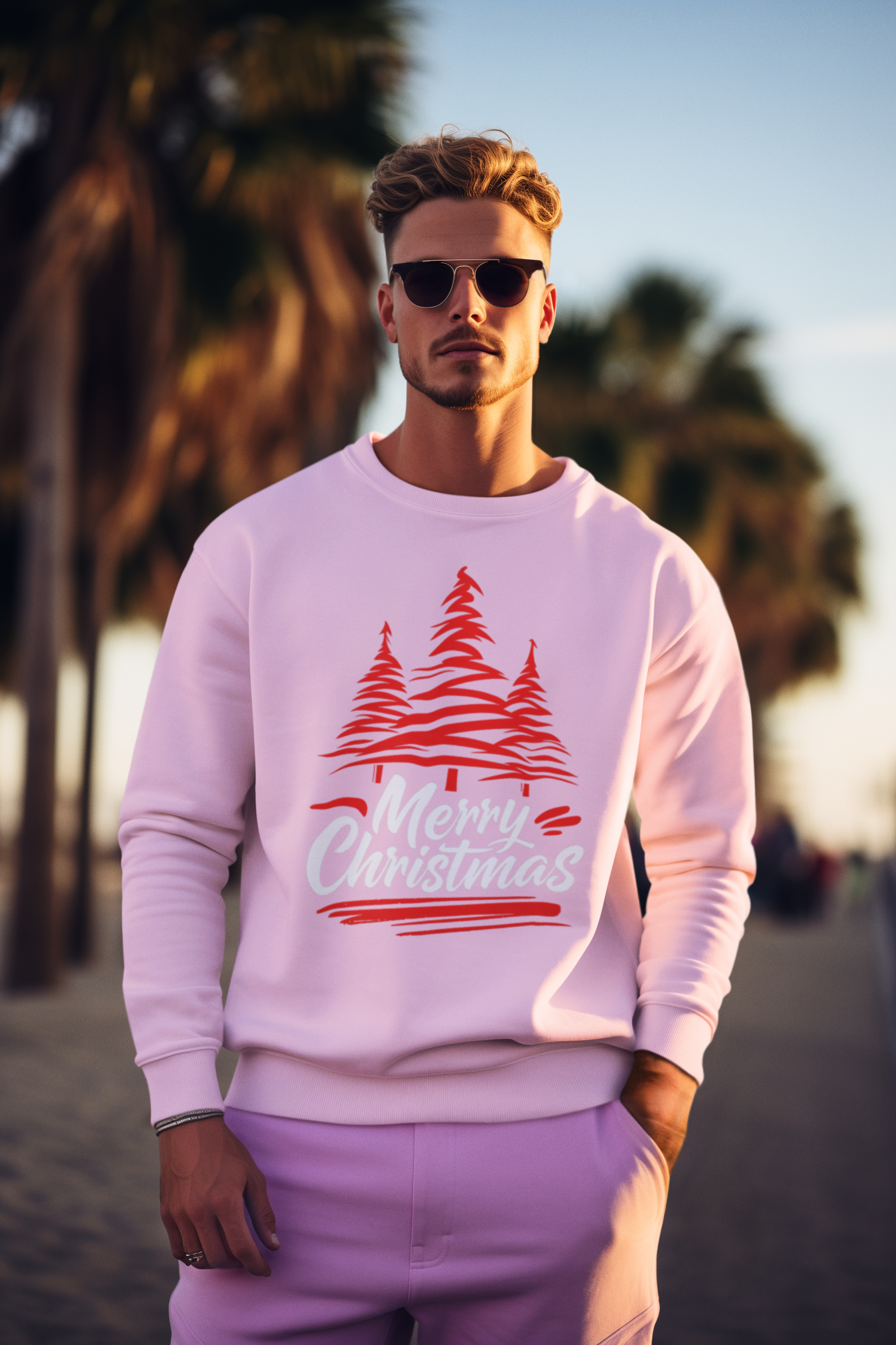 Merry Christmas Crewneck Sweatshirt — Red Tree Holiday Sweatshirt