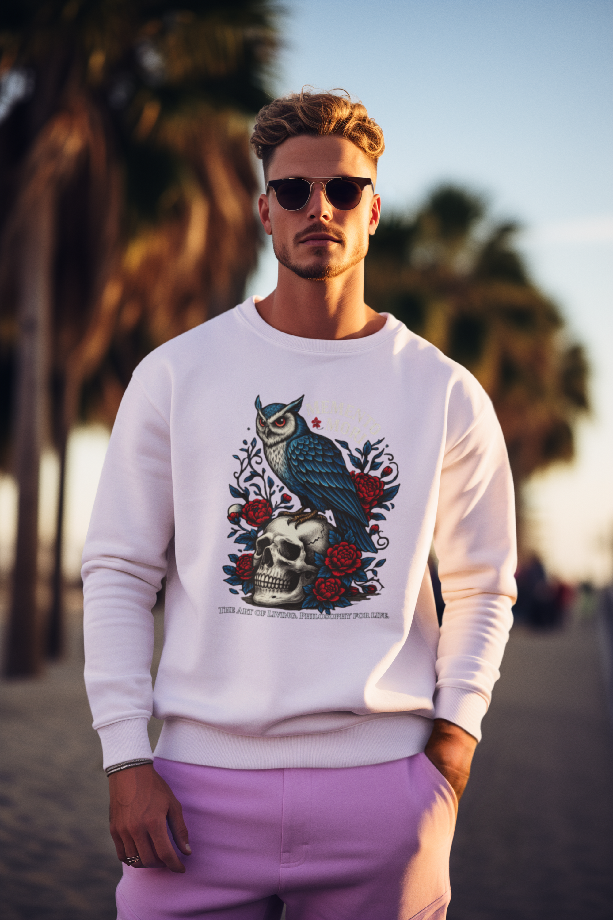 Memento Mori Sweatshirt – Gothic Owl and Skull Sweater, Dark Academia Aesthetic, Philosophy Clothing, Vintage Tattoo Art Pullover, Gothic Gift