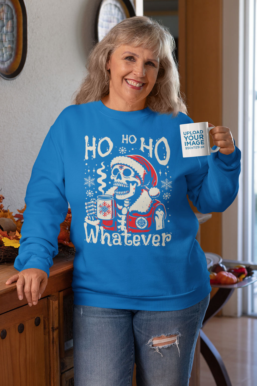 Christmas Skeleton 'Ho Ho Ho Whatever' Crewneck Sweatshirt
