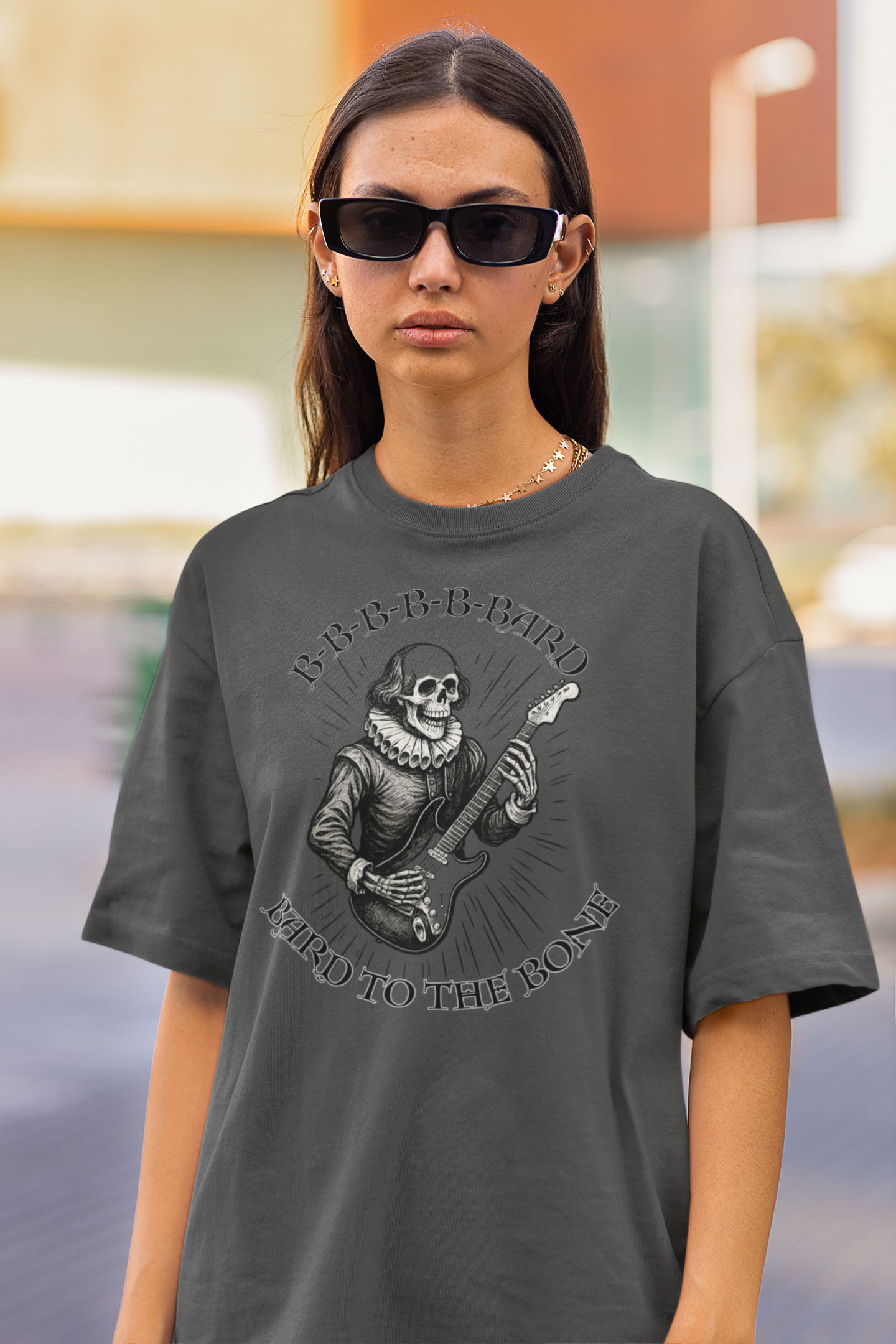 Rock-Inspired Unisex Tee, Skellie Guitarist Shirt, Music Lover Apparel, Halloween Costume Tee, Unique Gift for Musicians