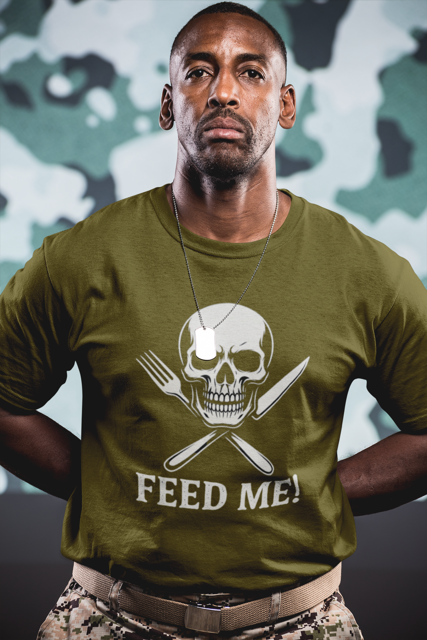 Skull & Fork Unisex Heavy Cotton Tee - Feed Me Graphic Shirt, Halloween Apparel, Casual Wear, Gift for Food Lovers, Trendy T-Shirt