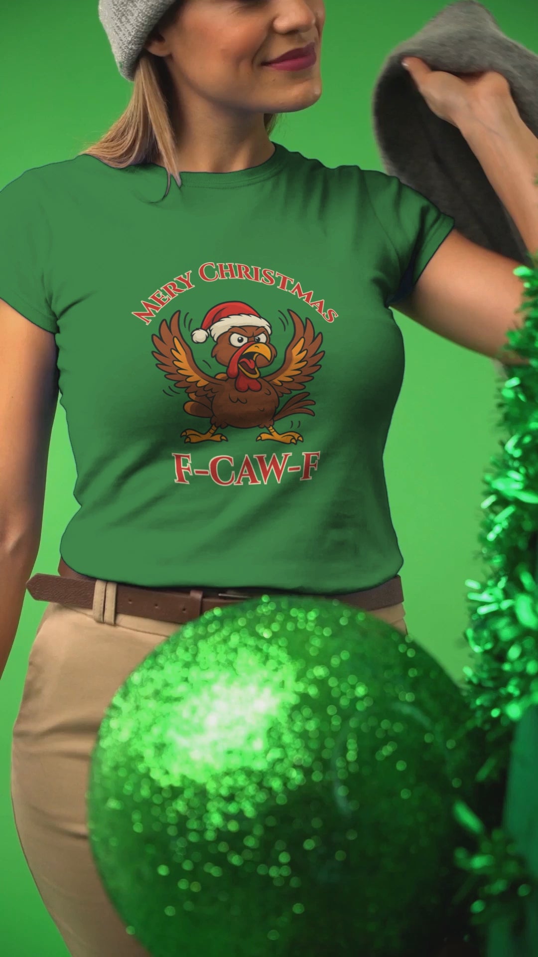 Funny Christmas Turkey Tee - "F-CAW-F" Unisex Short Sleeve T-Shirt