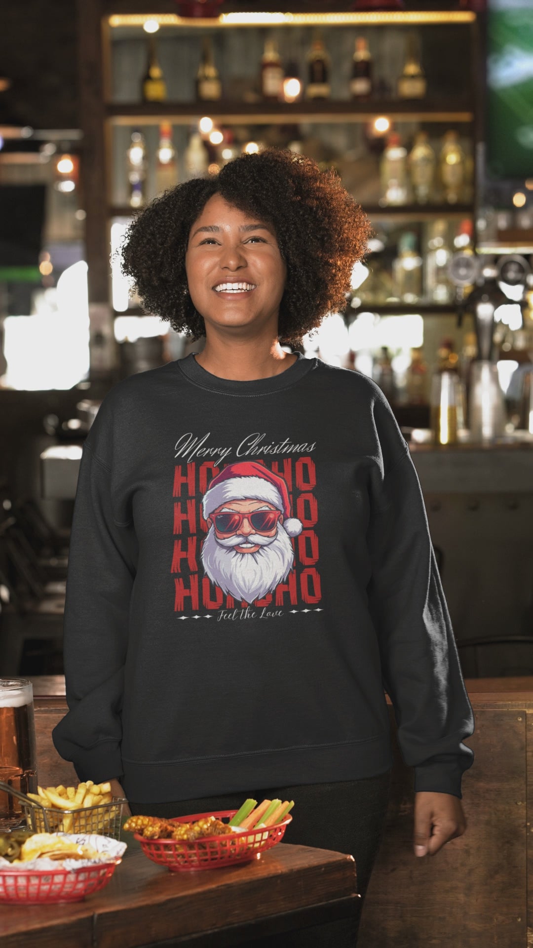 Christmas Santa Crewneck Sweatshirt — "Ho Ho Ho" Sunglasses Santa Holiday Jumper