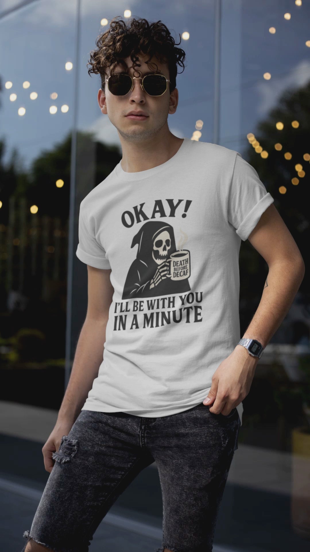 Funny Grim Reaper T-Shirt, Unisex Heavy Cotton Tee for Halloween, Gift for Friends, Skull Design, Quirky Casual Wear