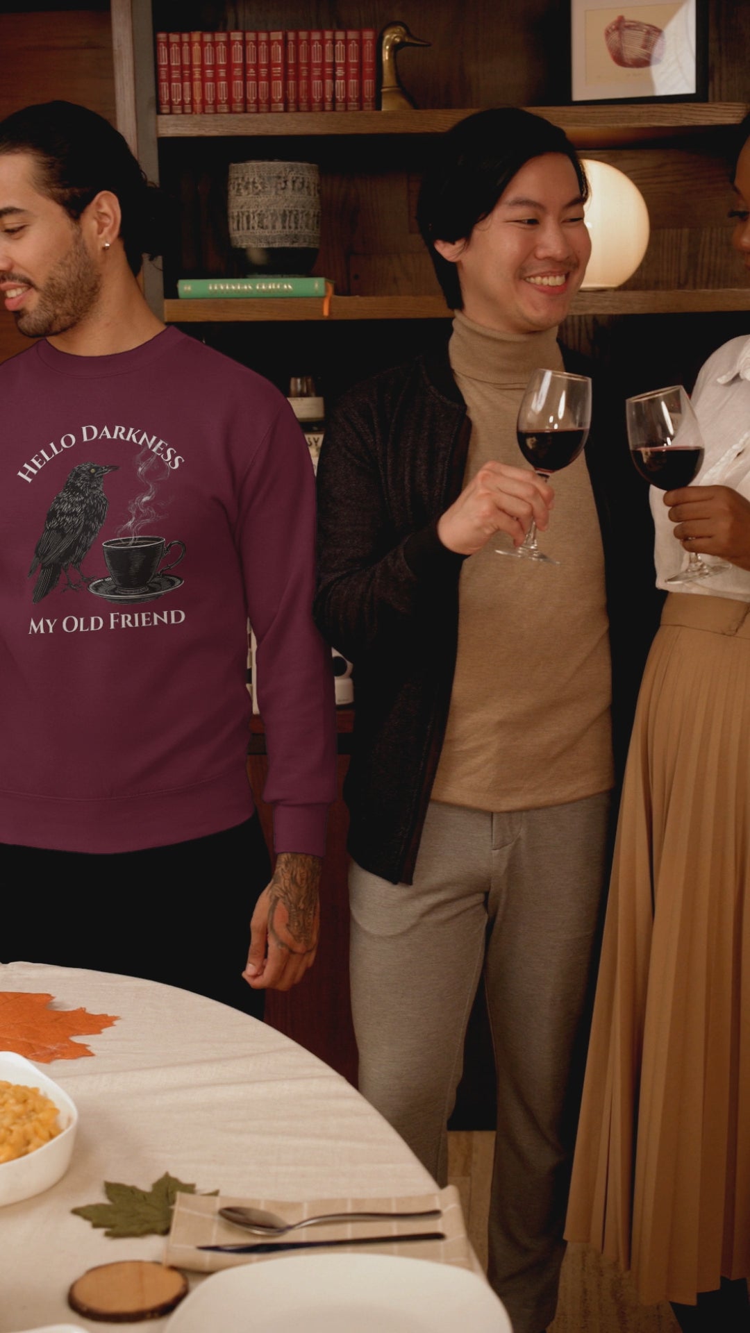 Raven Coffee Crewneck Sweatshirt — "Hello Darkness My Old Friend" Vintage Gothic Tee