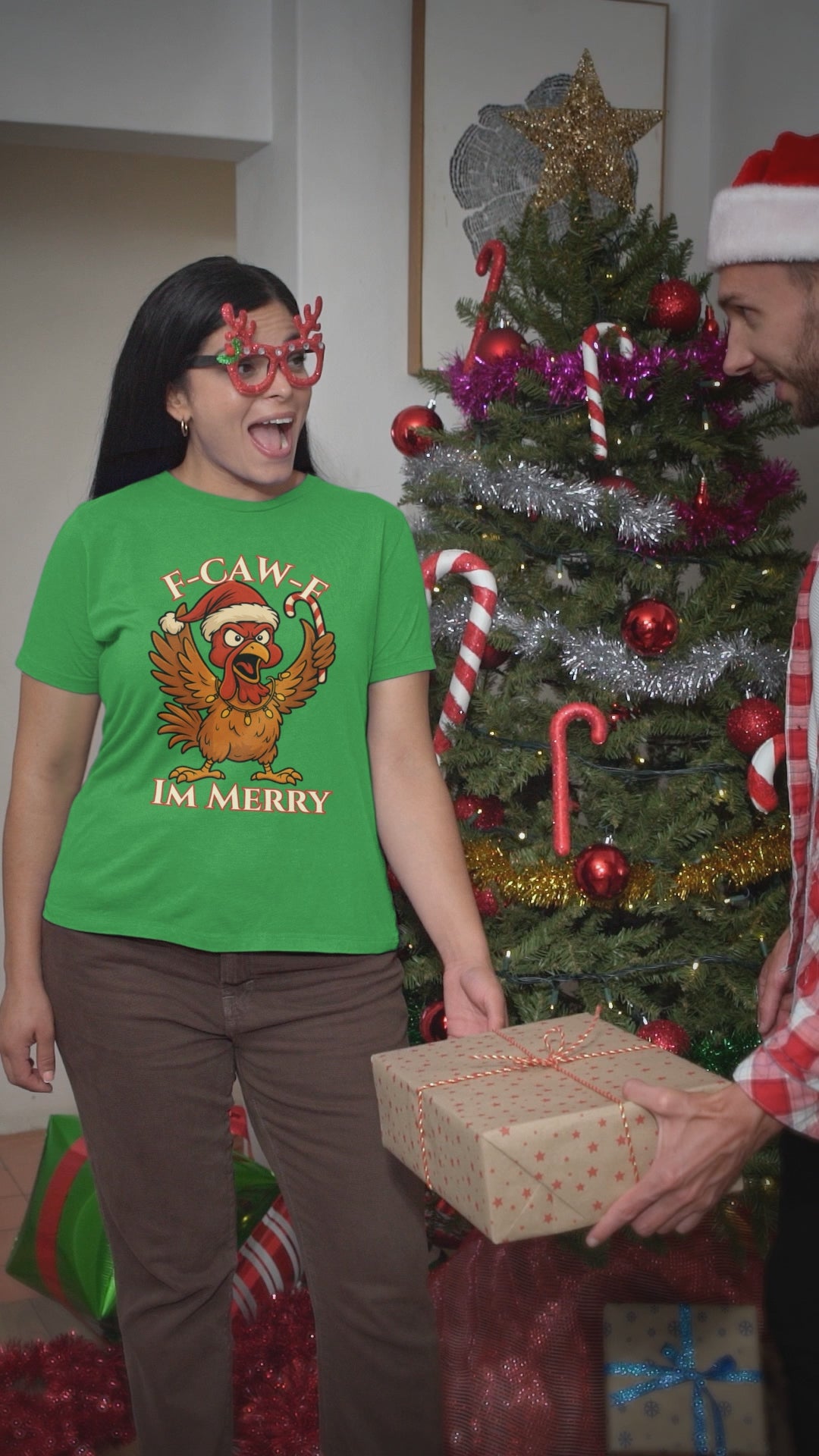 Festive Funny Christmas Tee - "F-Caw-E, I'm Merry"