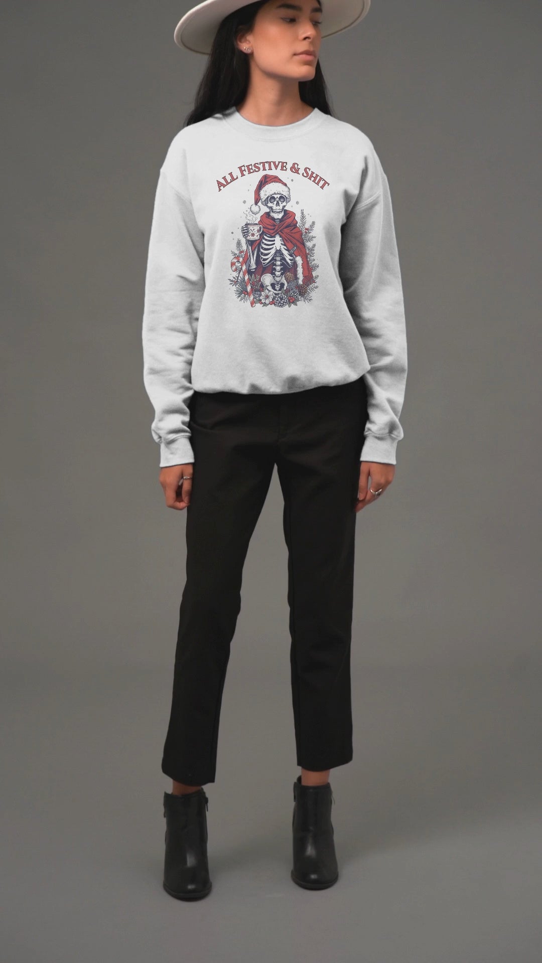 Sweatshirt — "All Festive & Shit" Skeleton Santa Holiday Crewneck