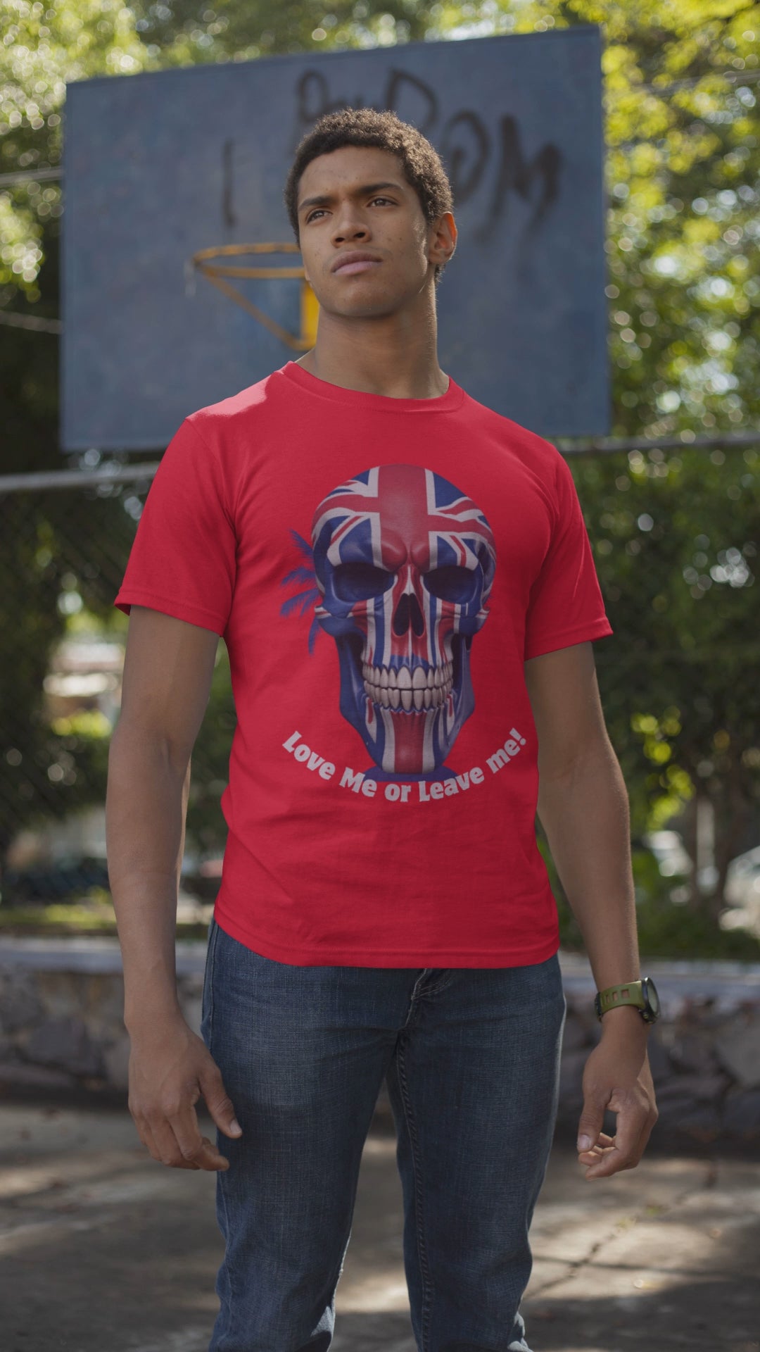 Patriotic British Skull Graphic Tee - Love Me or Leave Me, Casual Wear, Gift for Him/Her, Rock Style, Band Merchandise Round neck