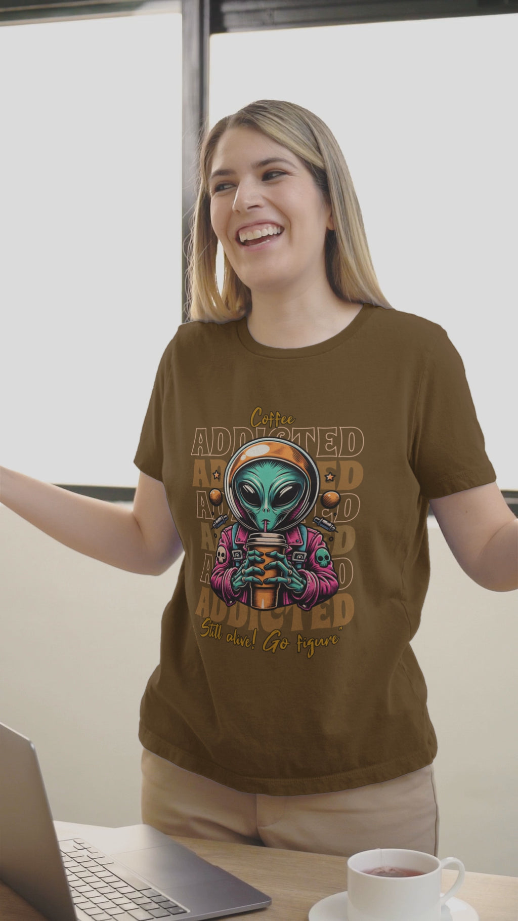 Alien Coffee Addicted T-Shirt — Funny Space Alien Coffee Tee