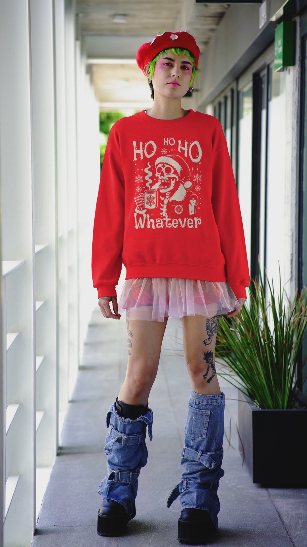 Christmas Skeleton 'Ho Ho Ho Whatever' Crewneck Sweatshirt