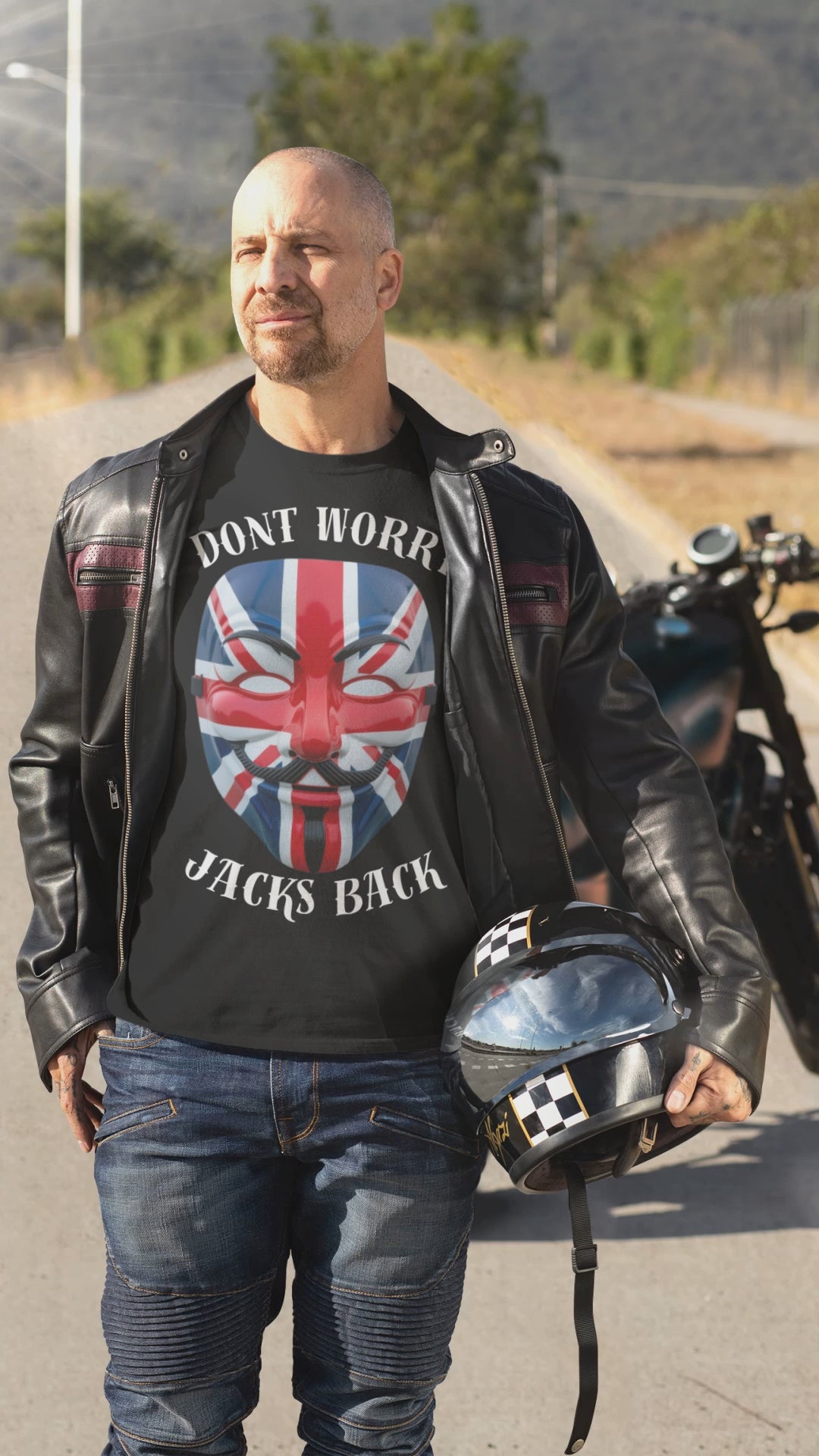 Patriotic Union Jack  UK Flag Mask Design Don't Worry Jacks Back Tee, Unique Fashion