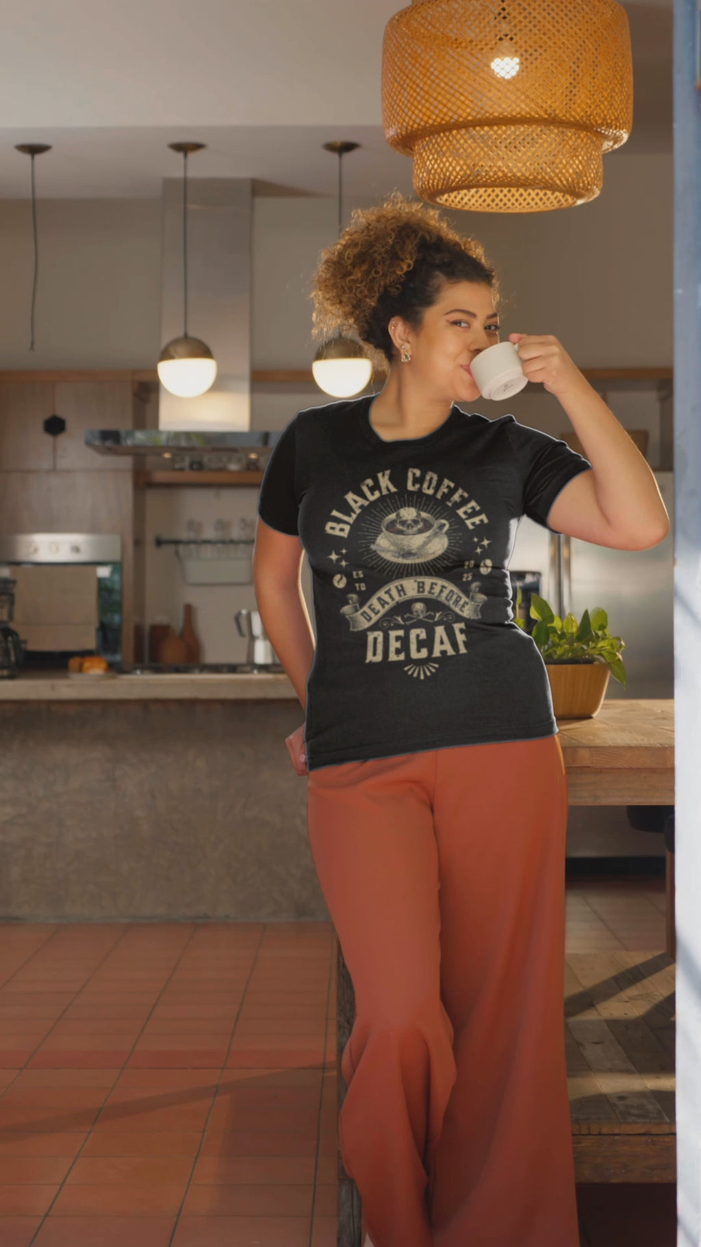 Coffee T-Shirt — "Black Coffee or Death Before Decaf" Retro Graphic Tee