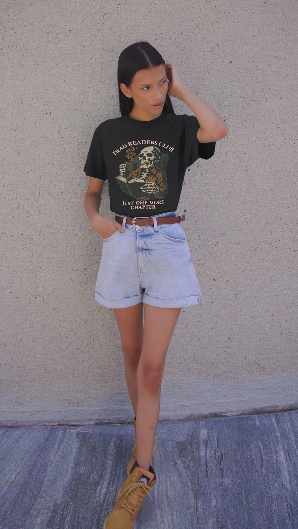 Dead Readers Club T-Shirt — 'Just One More Chapter' Skeleton Reading Tee