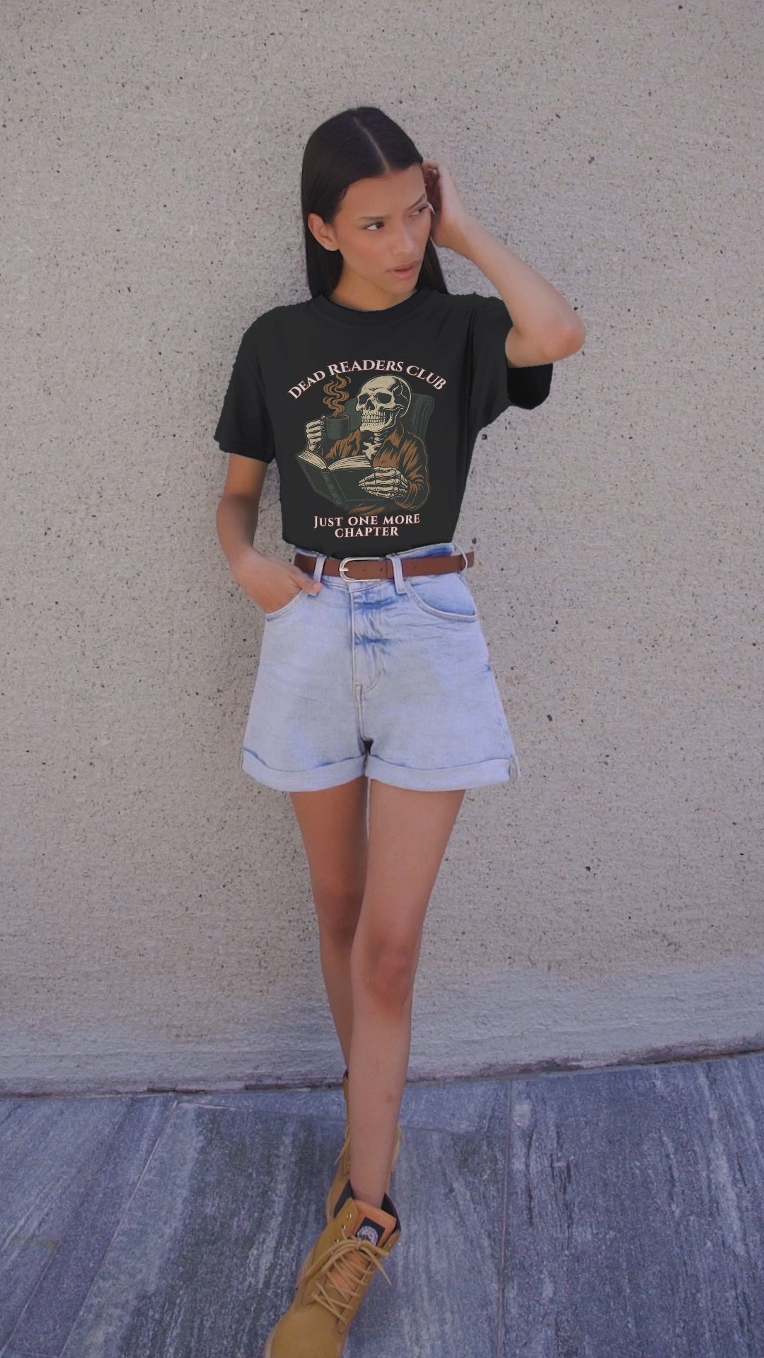 Dead Readers Club T-Shirt — 'Just One More Chapter' Skeleton Reading Tee