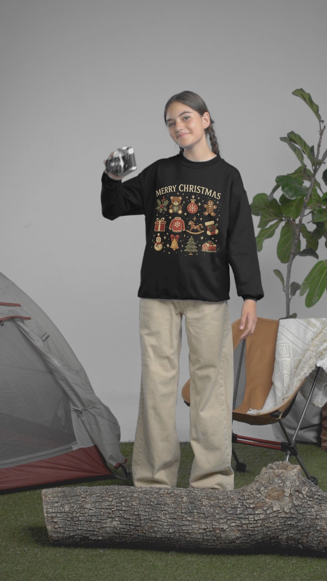 Christmas Icons Crewneck Sweatshirt — "Merry Christmas" Holiday Graphic